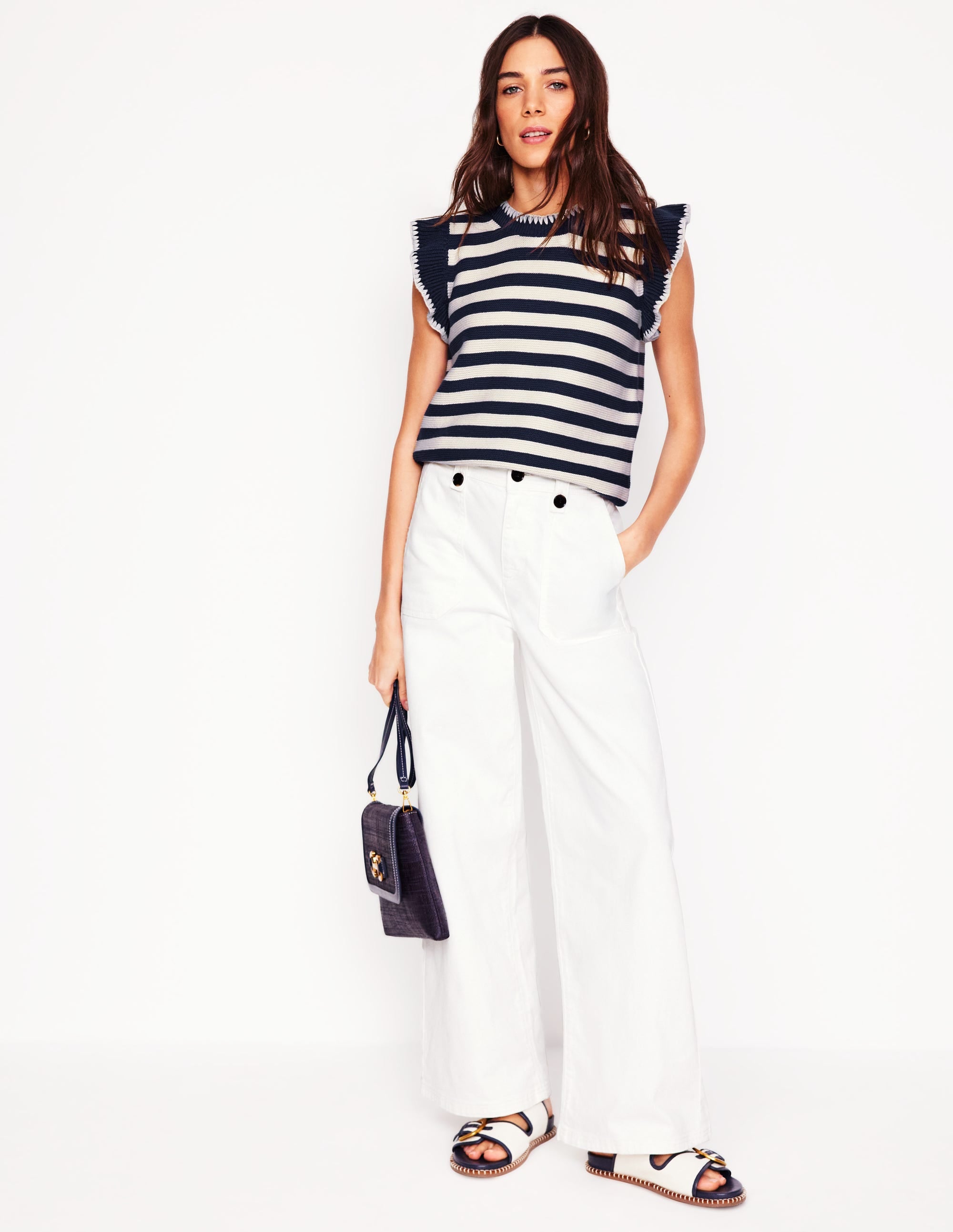 Lena Stitch Detail Tank-Navy and Ivory Stripe - Image 5