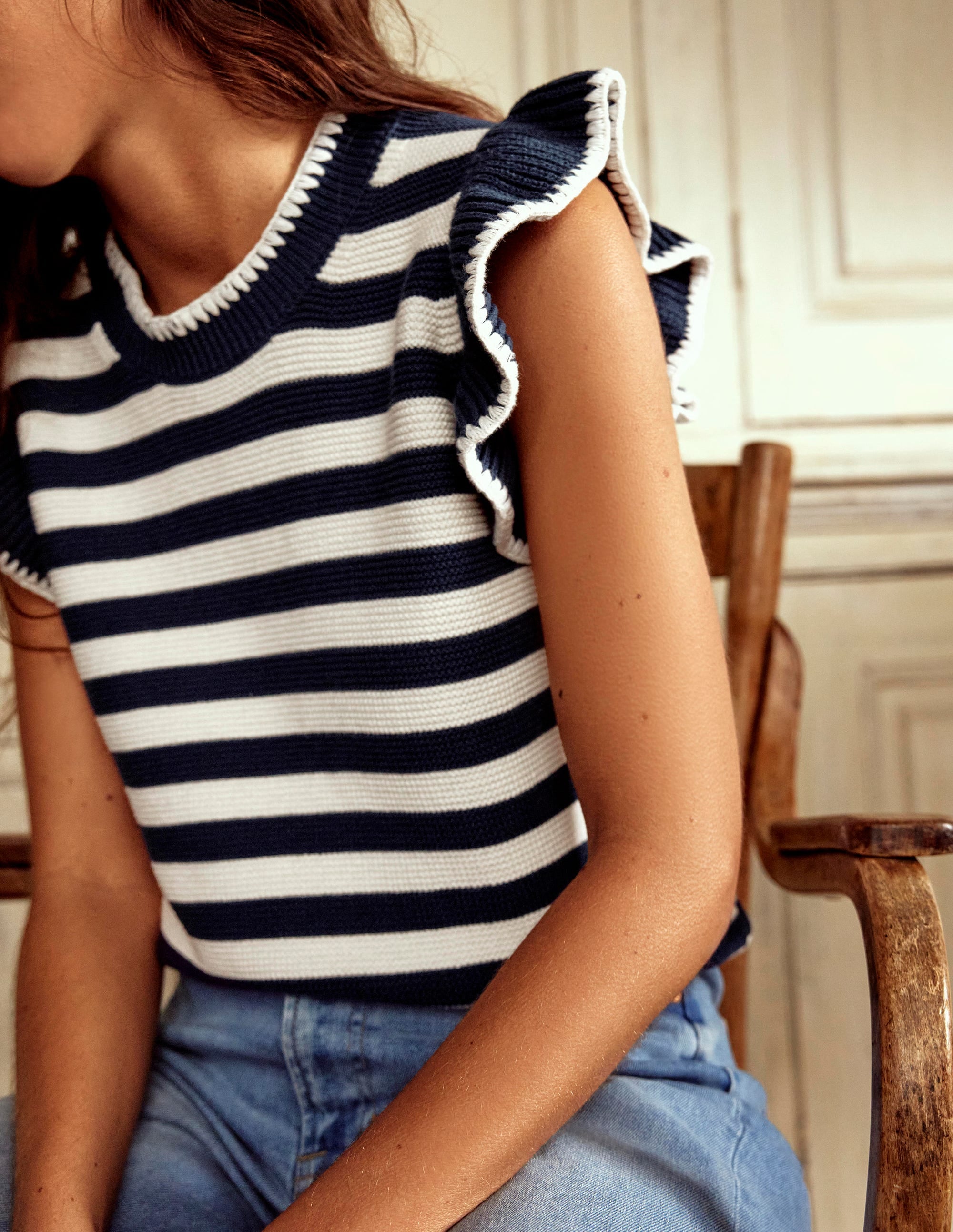Lena Stitch Detail Tank-Navy and Ivory Stripe - Image 6