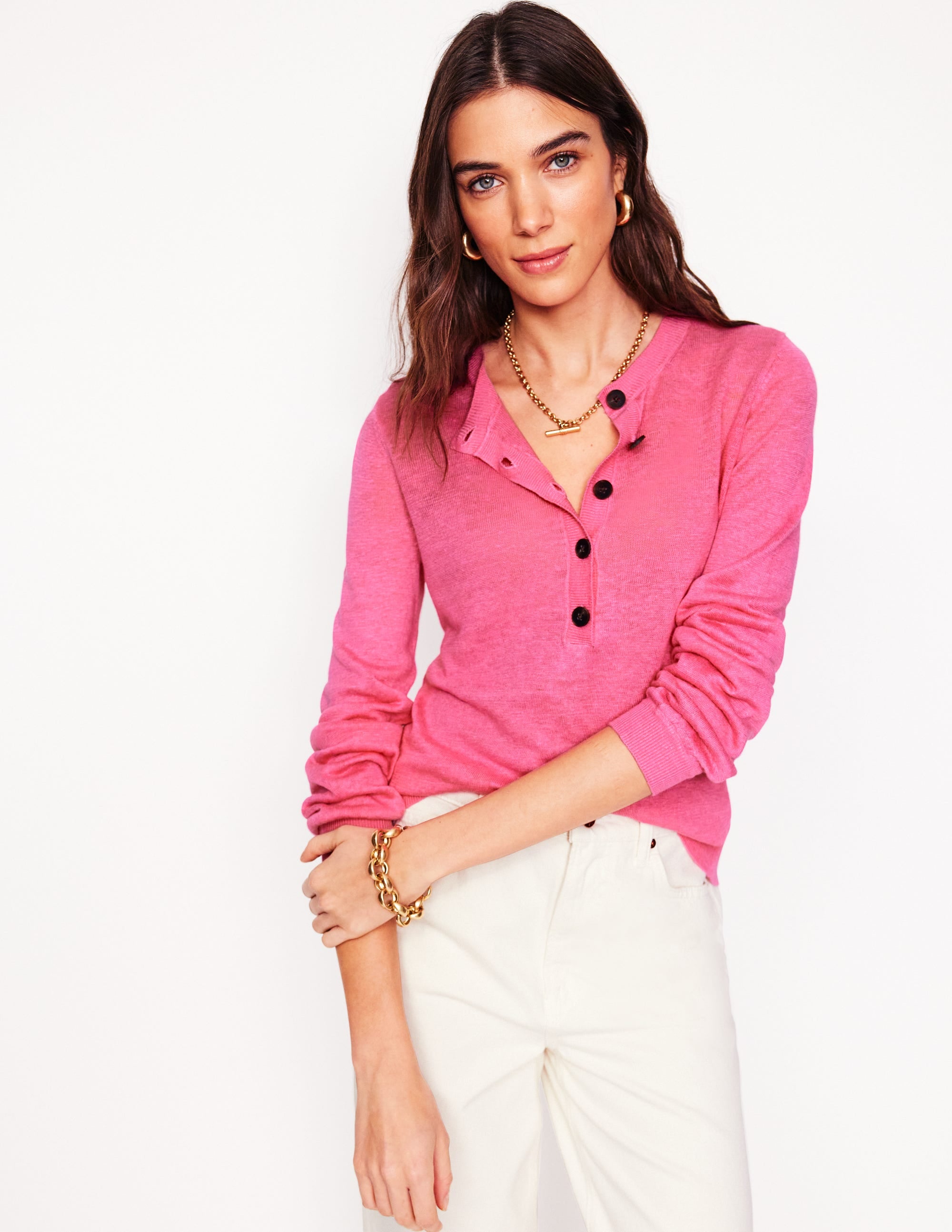 Liv Henley Linen Jumper-Pink Rose - Image 5
