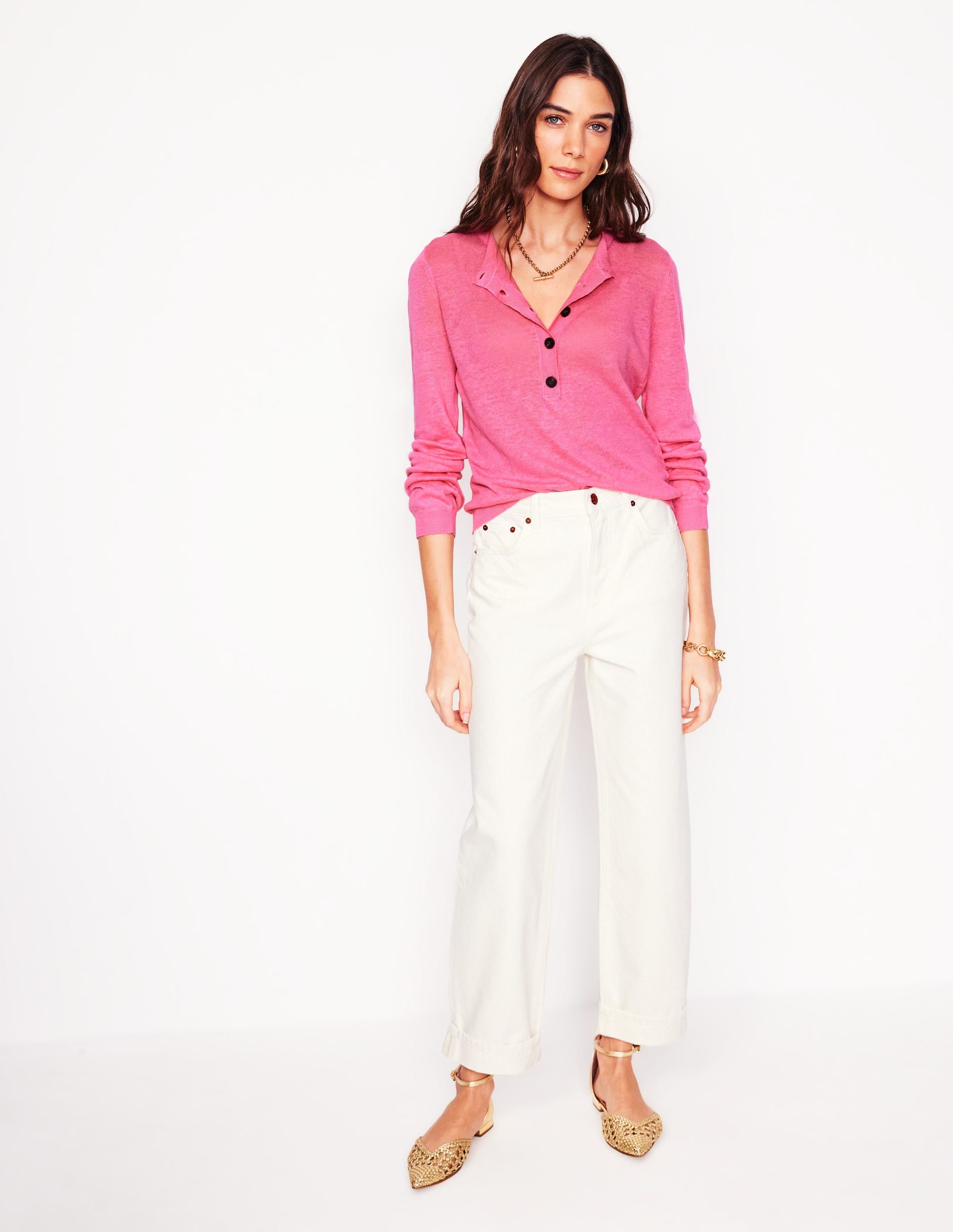 Liv Henley Linen Jumper-Pink Rose - Image 7