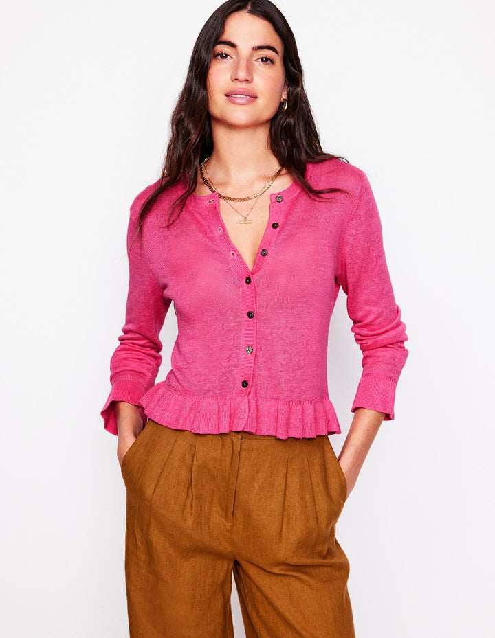 Josie Cropped Linen Cardigan-Sorbet Pink