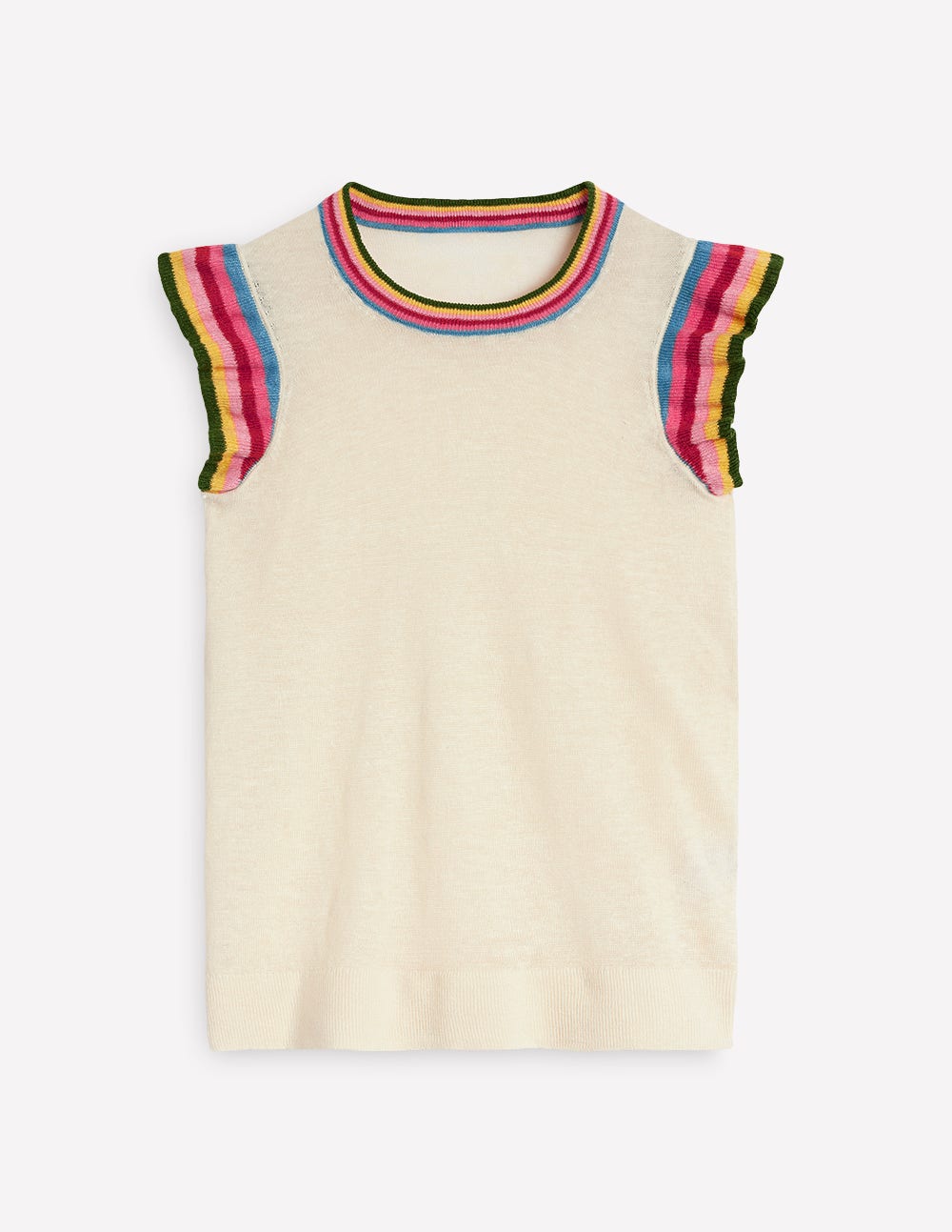 Josie Frilled Linen Tank-Warm Ivory, Multi Stripe - Image 6