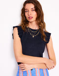 Josie Frilled Linen Tank-Navy
