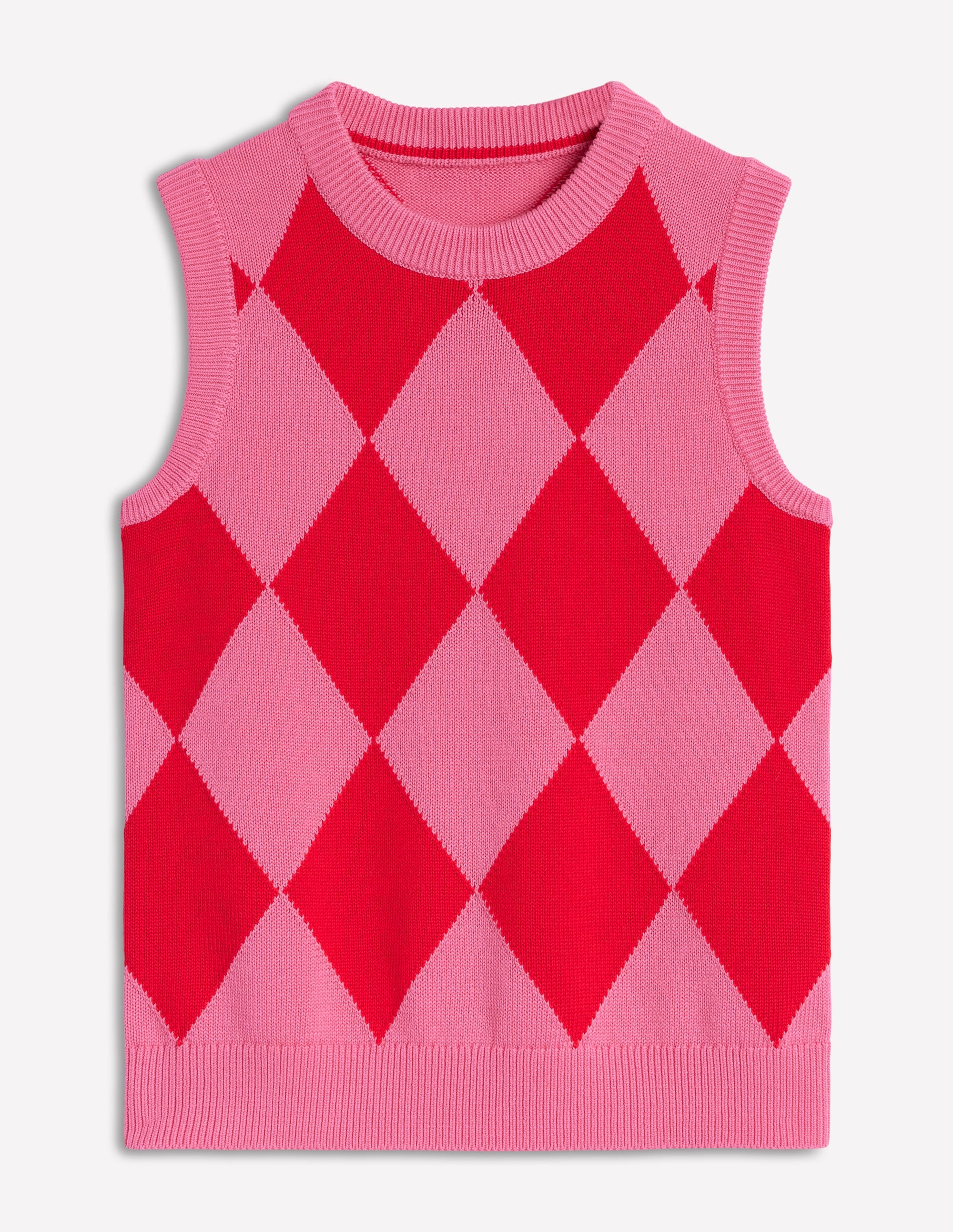 Cotton Argyle Tank-Pink Rose and Poppy Red Argyle - Image 6