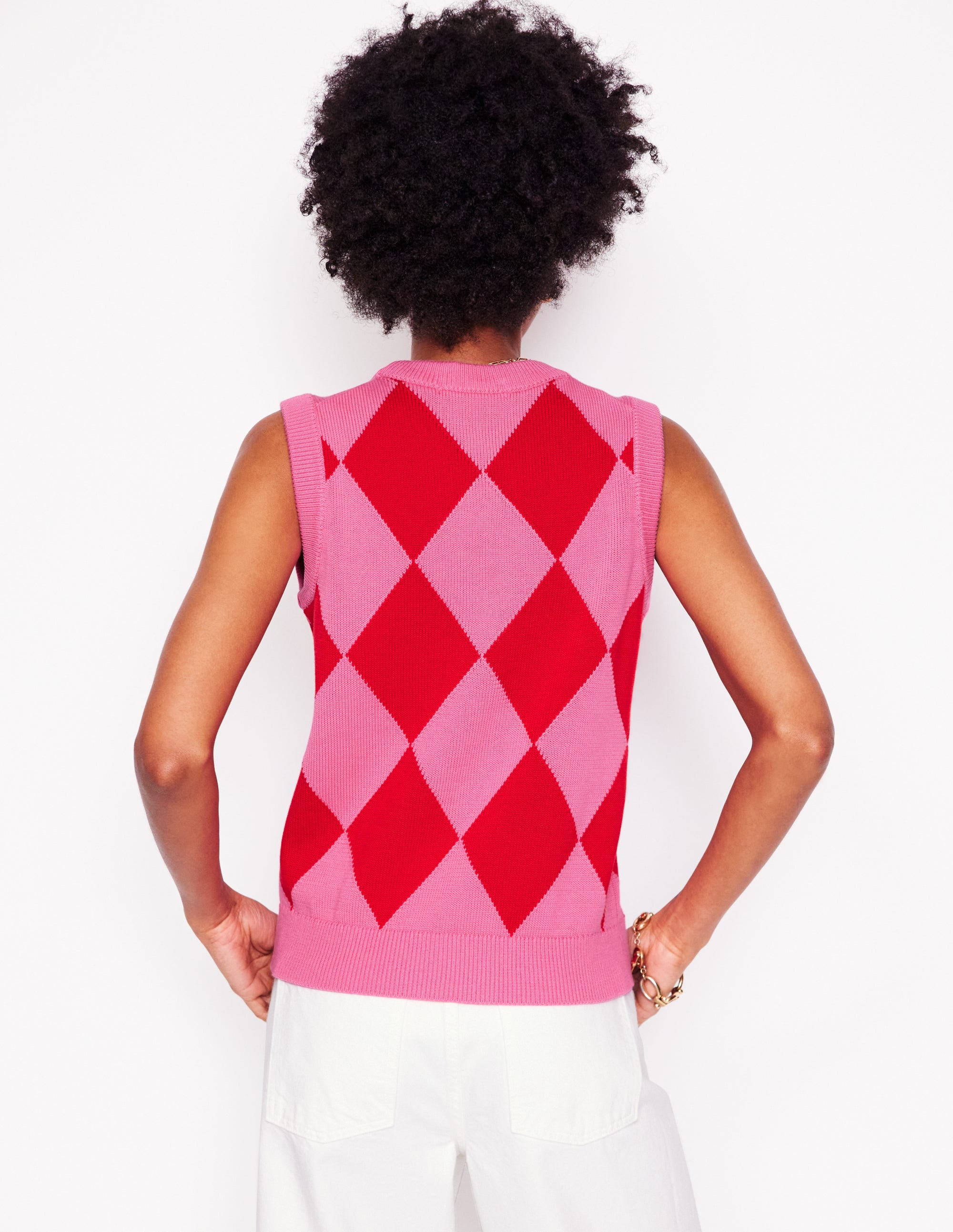 Cotton Argyle Tank-Pink Rose and Poppy Red Argyle - Image 4