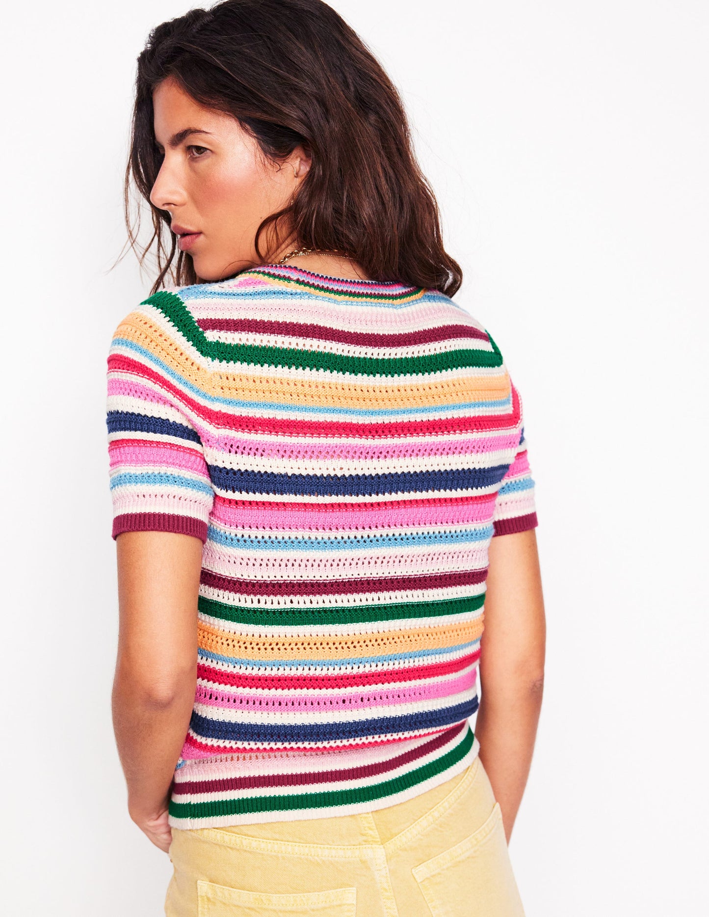 Textured Stitch T-Shirt-Pink Rose, Terracotta Rainbow