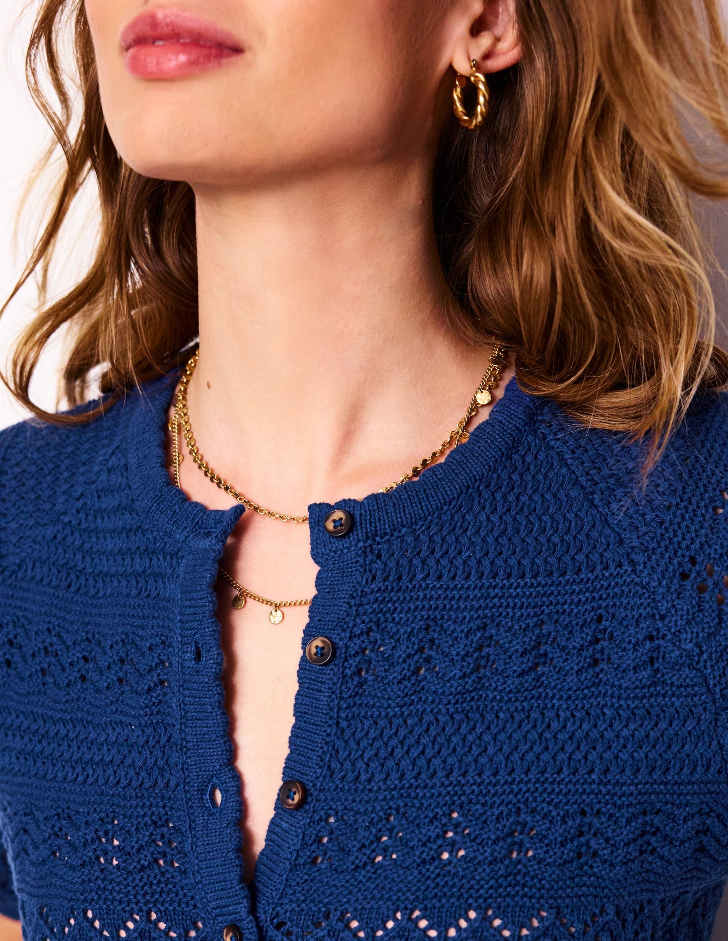 Elodie Stitch Crew Cardigan-Starboard Blue