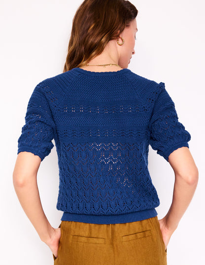 Elodie Stitch Crew Cardigan-Starboard Blue-3