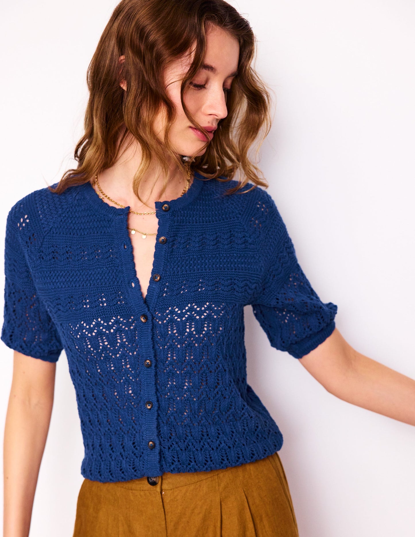 Elodie Stitch Crew Cardigan-Starboard Blue