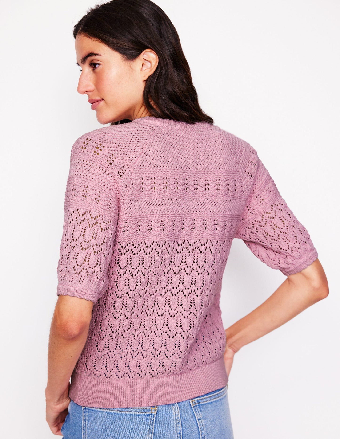 Elodie Stitch Crew Cardigan-Soft Pink