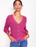 Elodie Stitch V-Neck Cardigan-Purple Damson