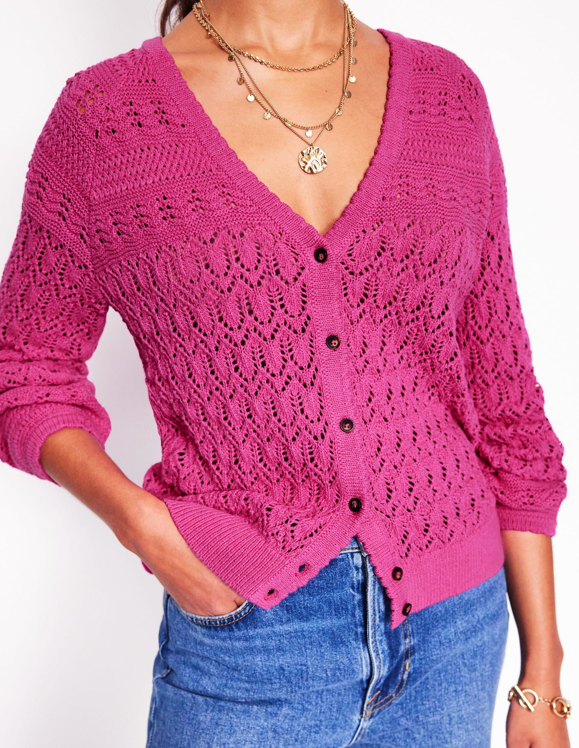 Elodie Stitch V-Neck Cardigan-Purple Damson-2