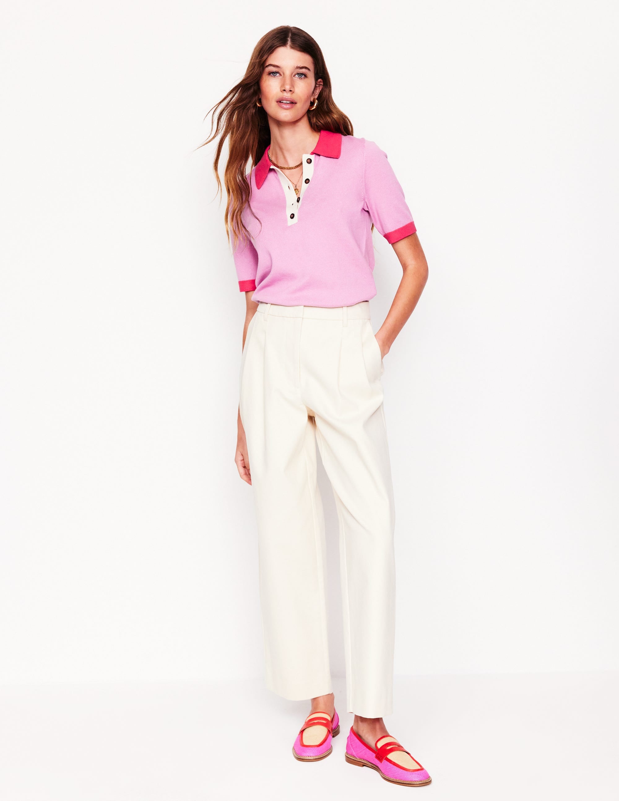 Estelle Henley Knitted T-Shirt-Soft Lavender Pink - Image 2