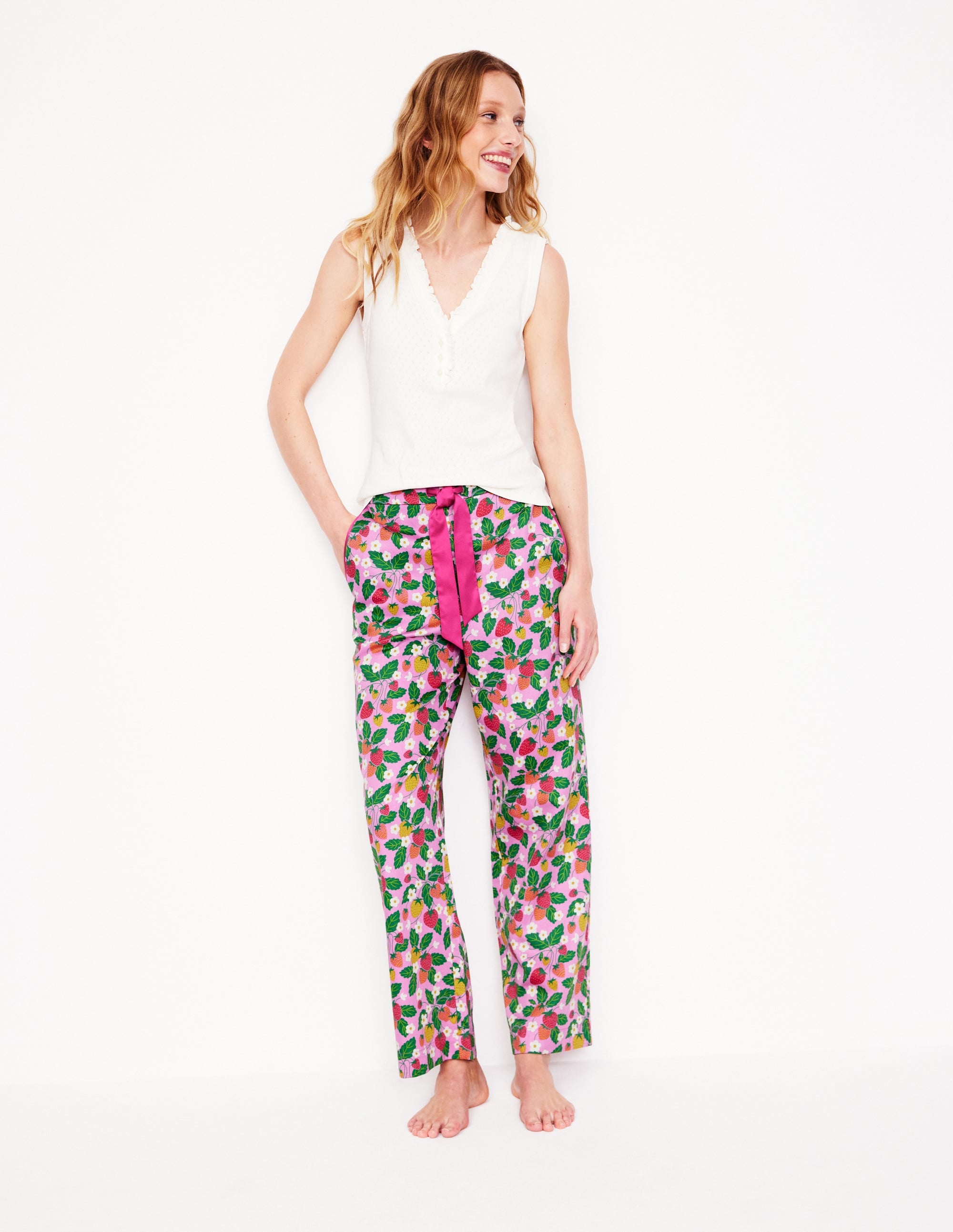 Cotton Sateen Pyjama Trousers-MeadowsweetPink Fruit Paradise - Image 1