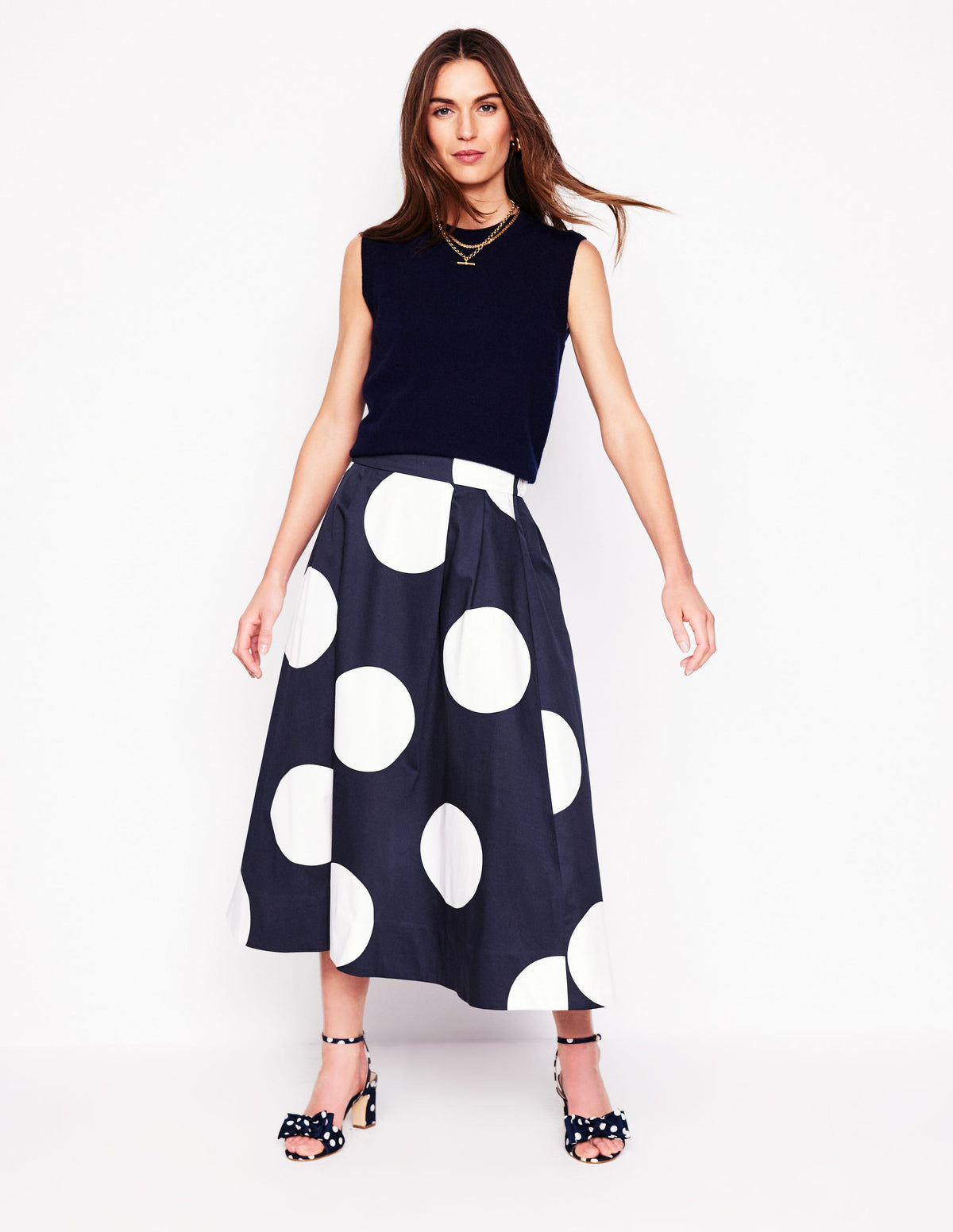 Isabella Cotton Sateen Skirt-Navy Spots - Image 1