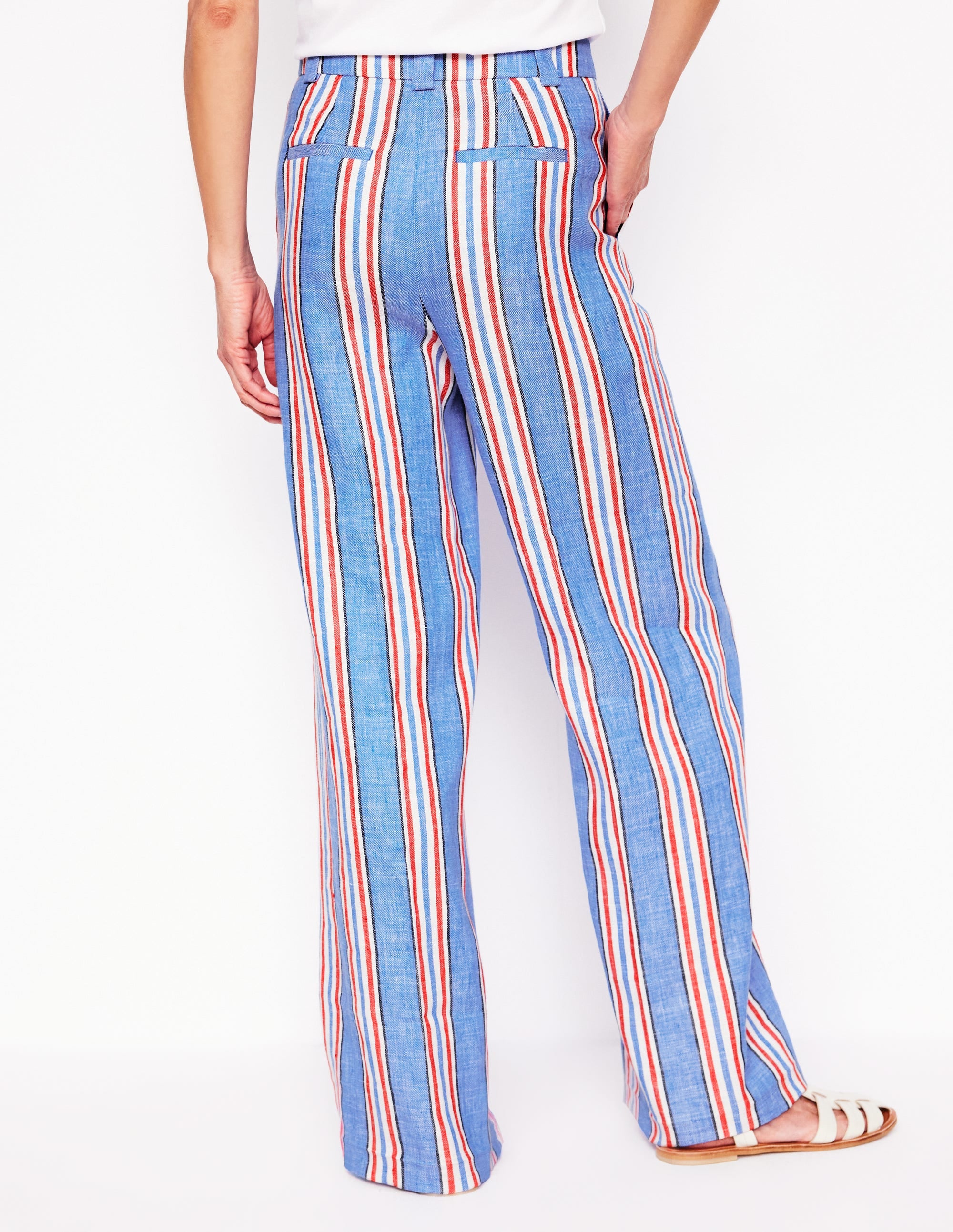 Westbourne Linen Trousers-Peacock Blue, Red Stripe - Image 4