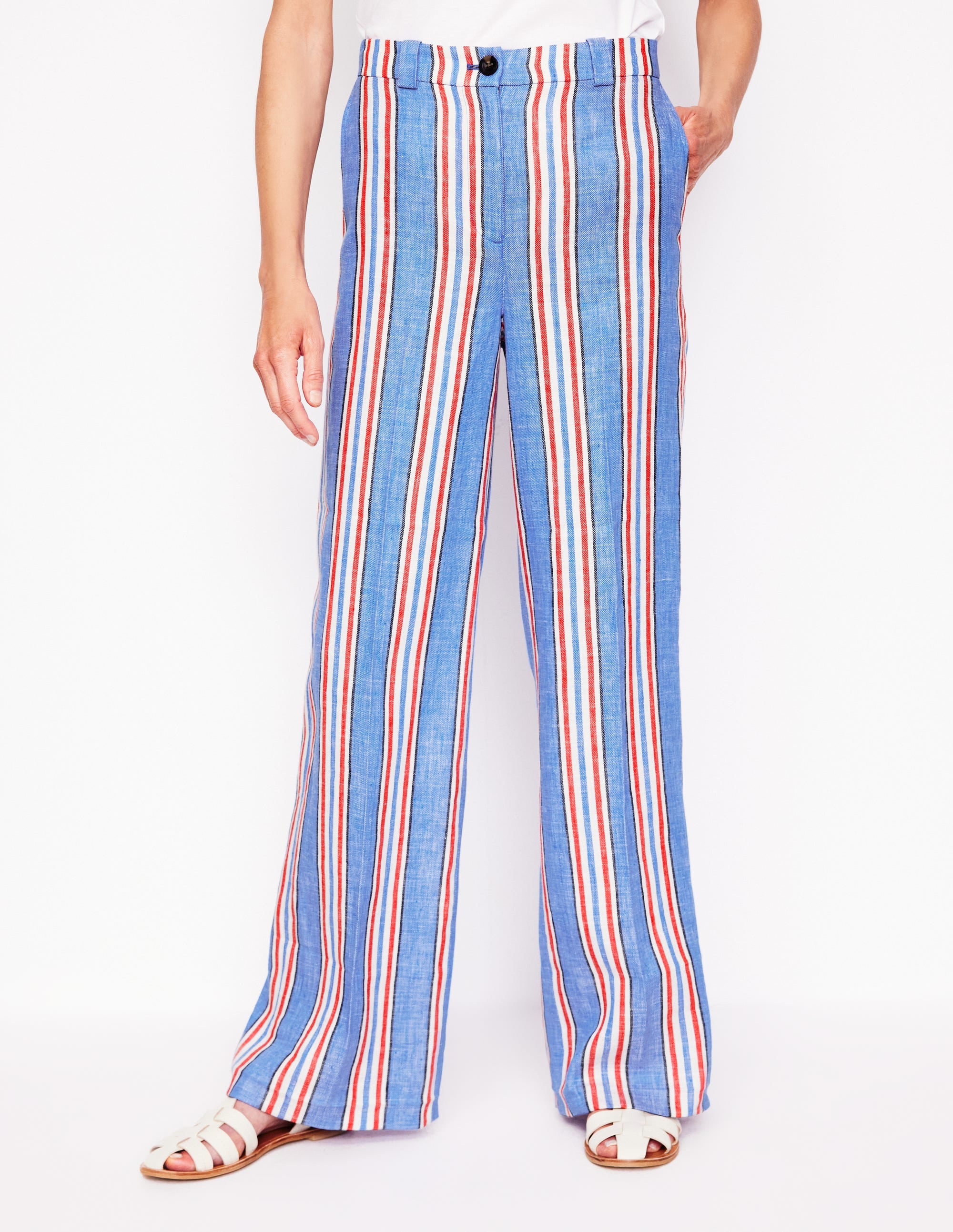 Westbourne Linen Trousers-Peacock Blue, Red Stripe - Image 5