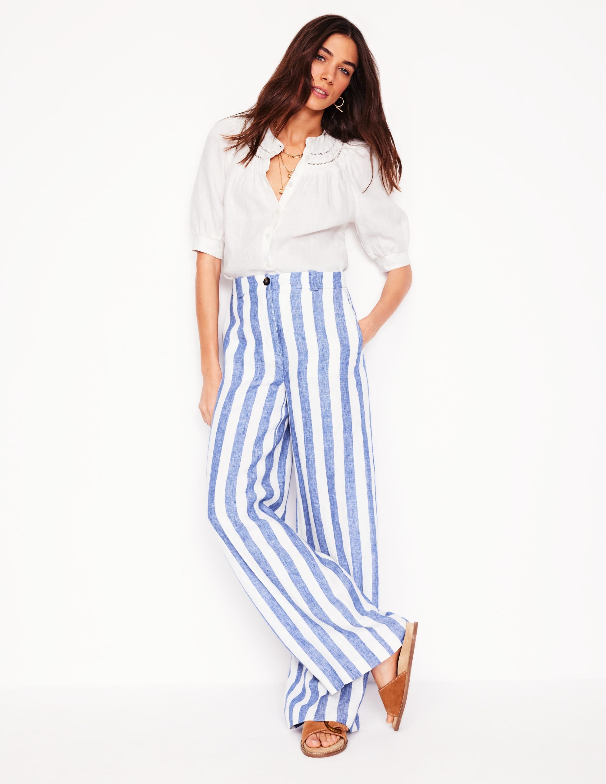 Westbourne Linen Trousers-Bright Blue Stripe - Image 1