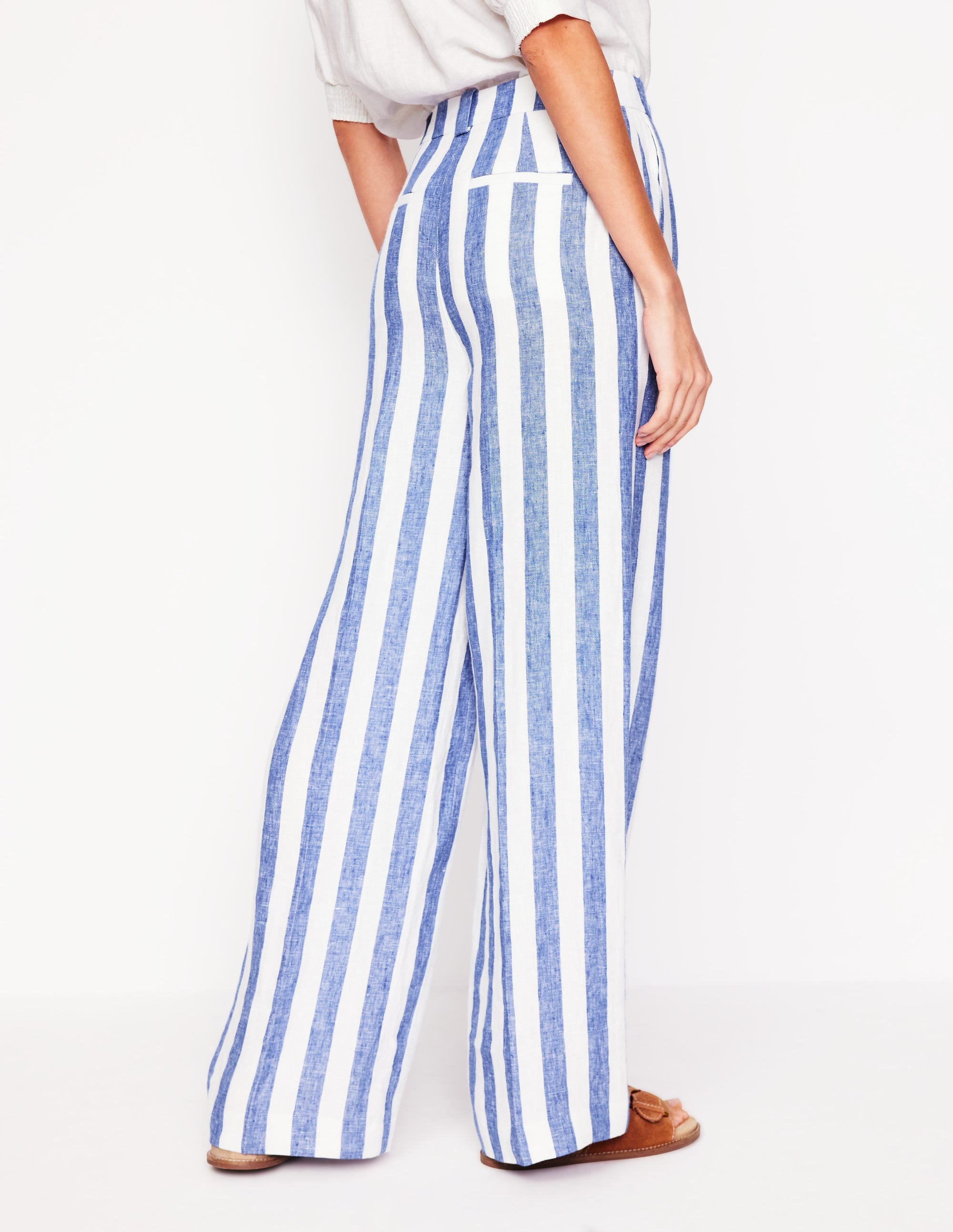 Westbourne Linen Trousers-Bright Blue Stripe - Image 3