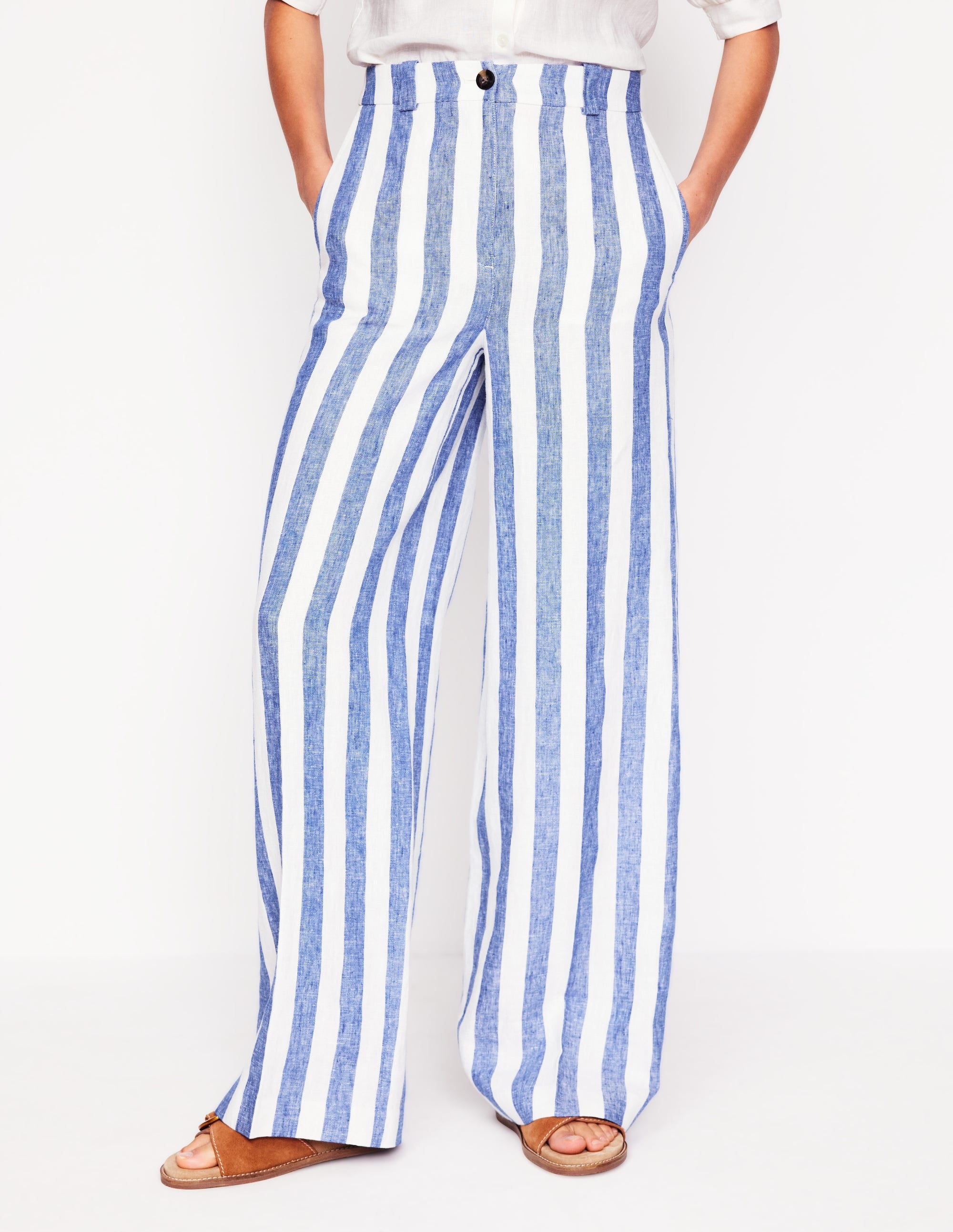 Westbourne Linen Trousers-Bright Blue Stripe - Image 4