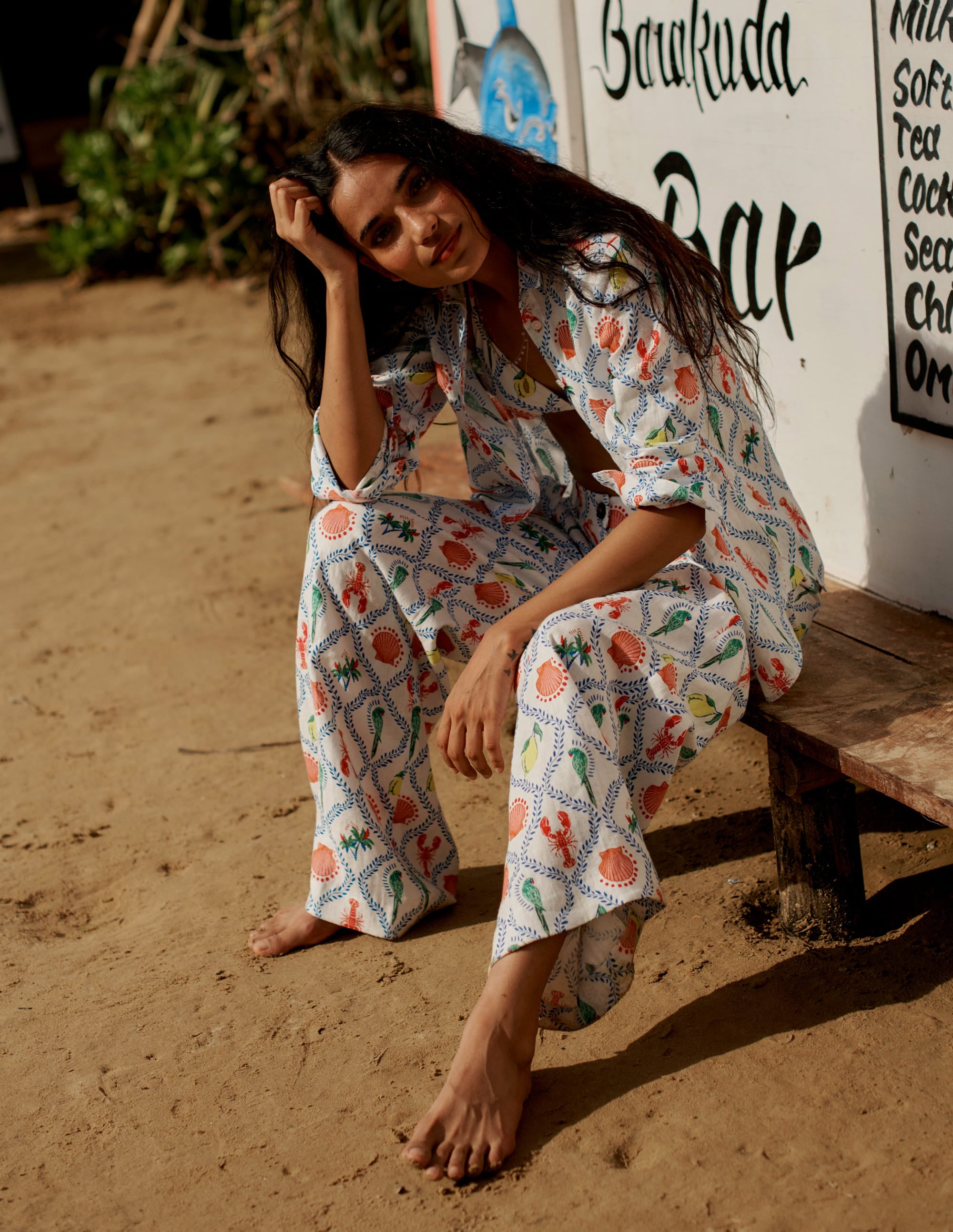 Westbourne Linen Trousers-Ivory, Tropical Bonanza Vine - Image 6