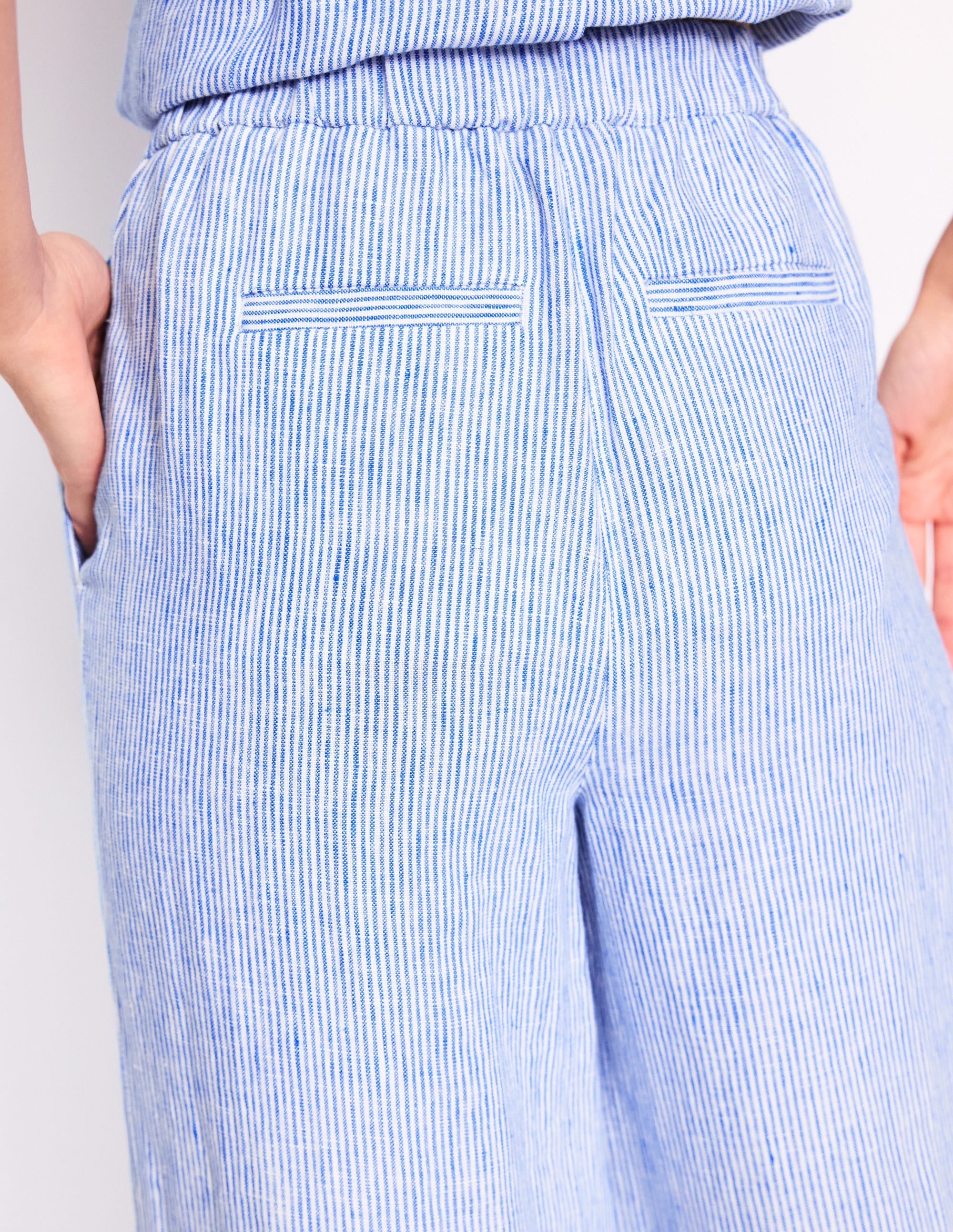 Dulwich Linen Trousers-Kingfisher Blue Fine Stripe - Image 3