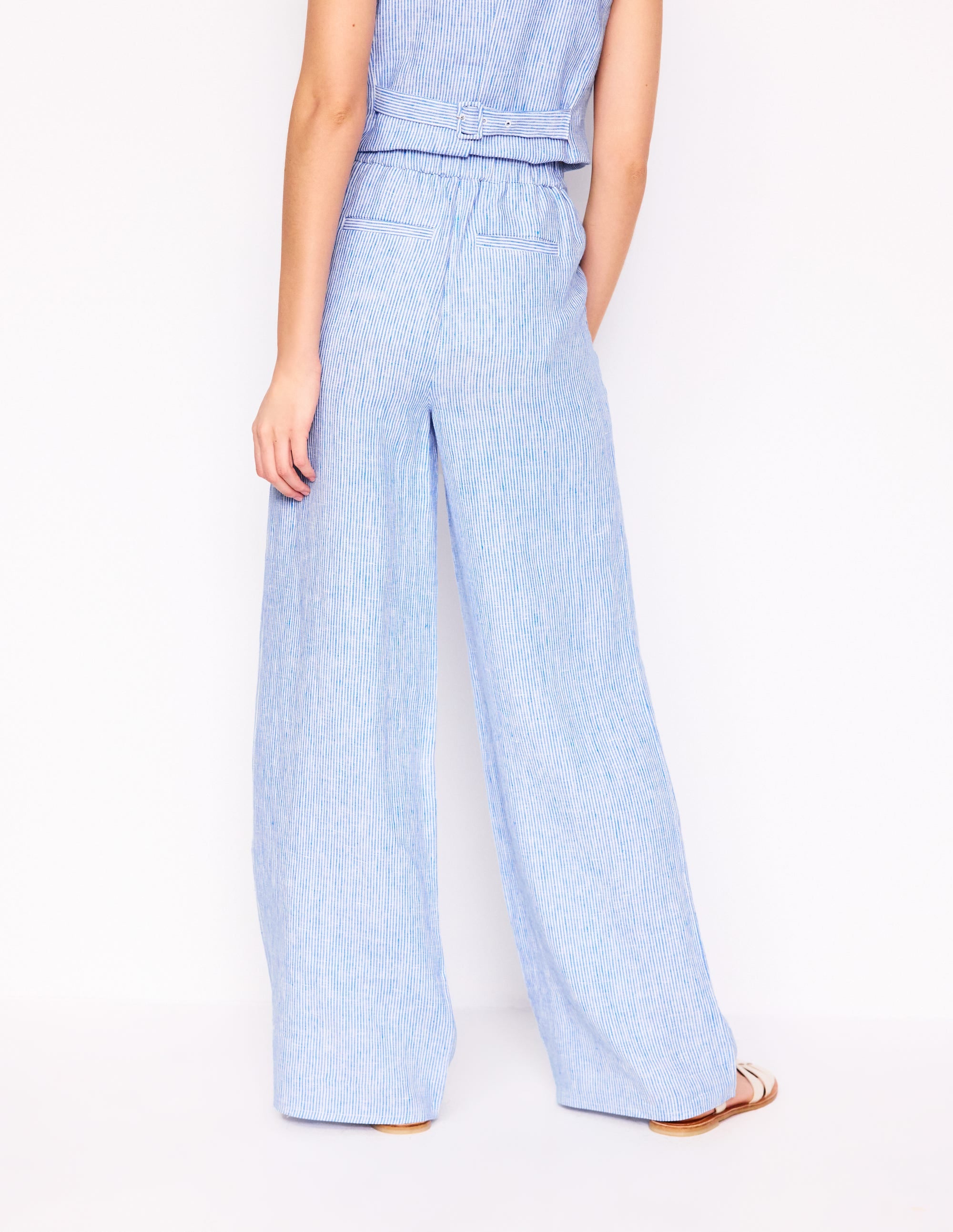 Dulwich Linen Trousers-Kingfisher Blue Fine Stripe - Image 4