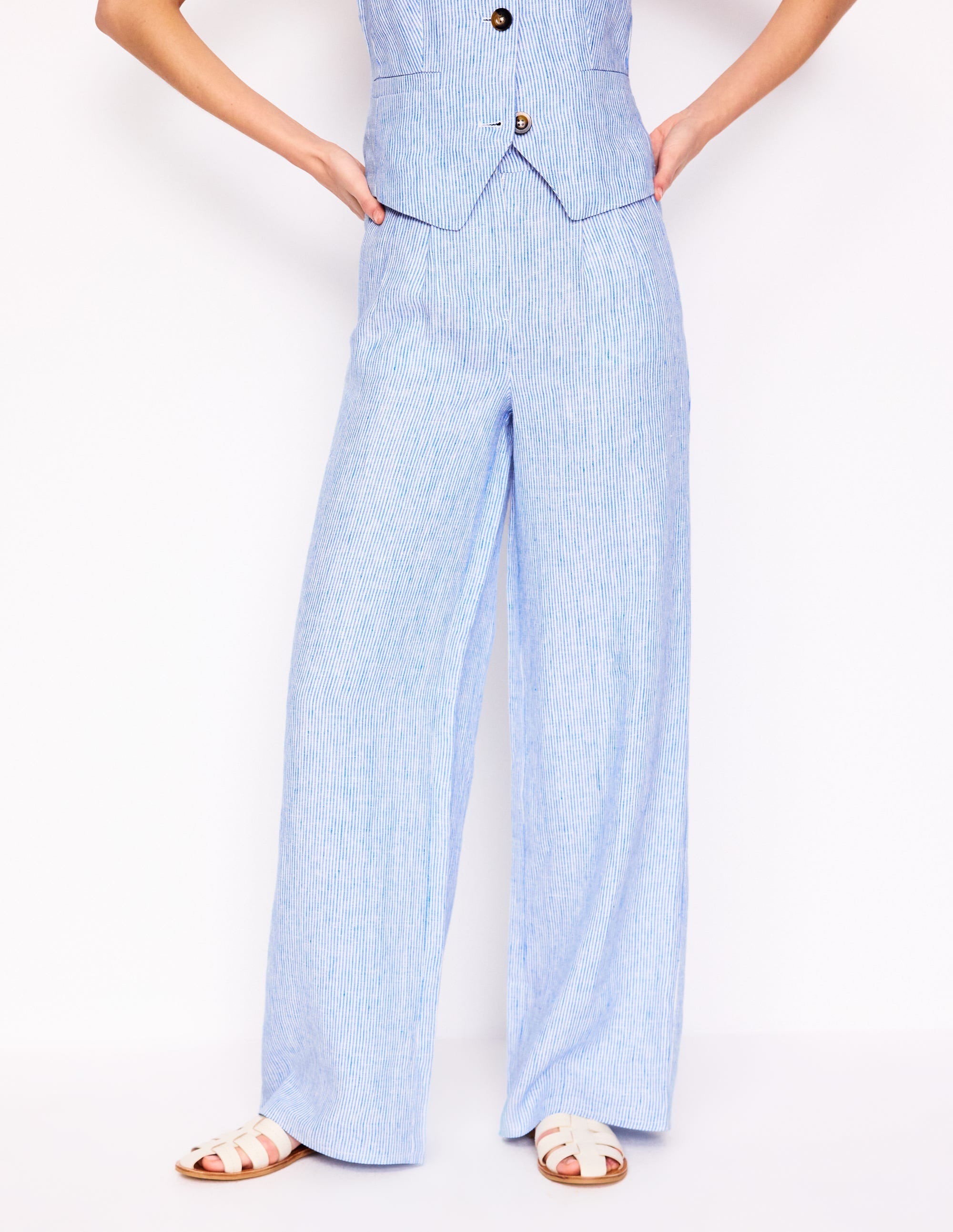 Dulwich Linen Trousers-Kingfisher Blue Fine Stripe - Image 5