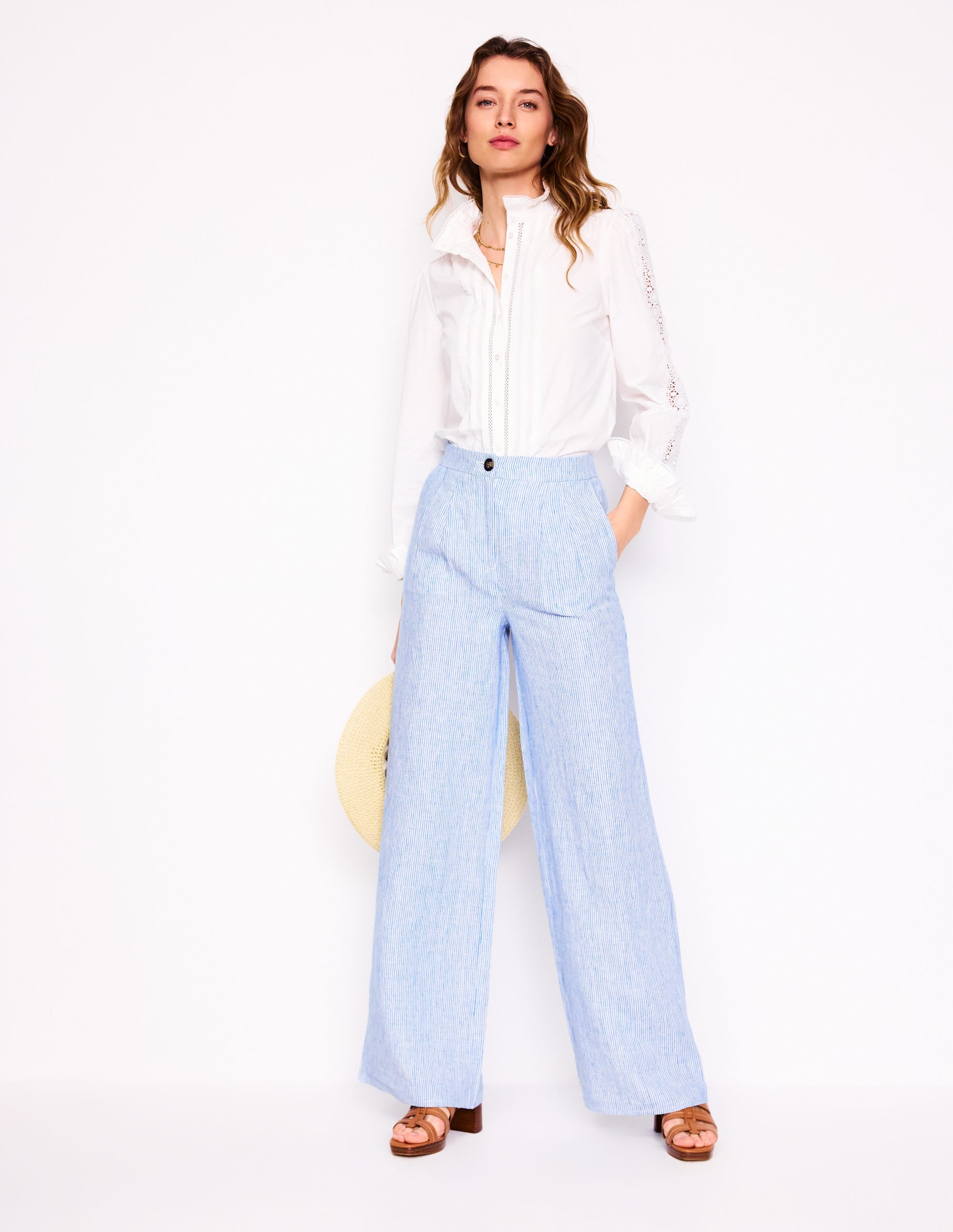 Dulwich Linen Trousers-Kingfisher Blue Fine Stripe - Image 7