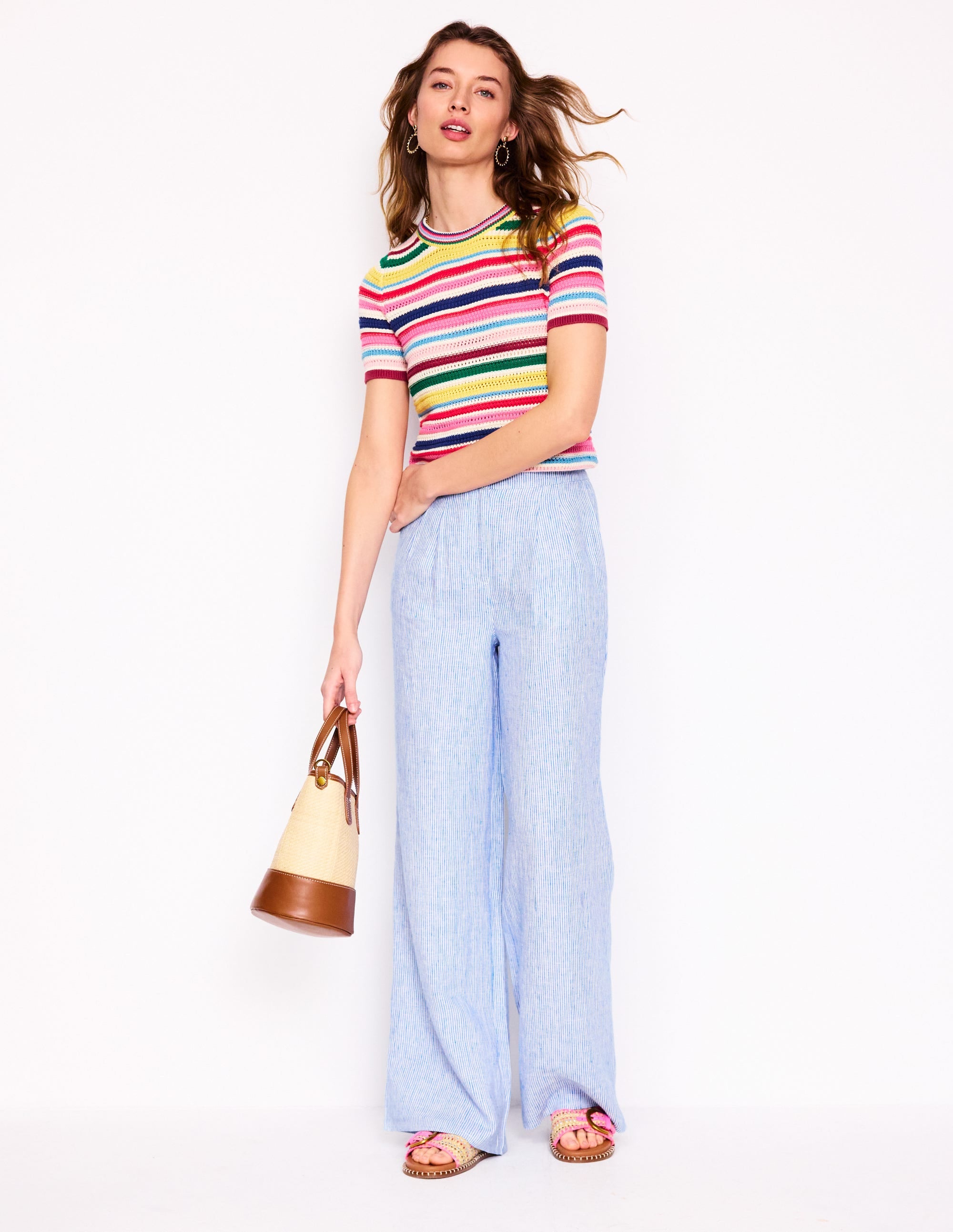 Dulwich Linen Trousers-Kingfisher Blue Fine Stripe - Image 8