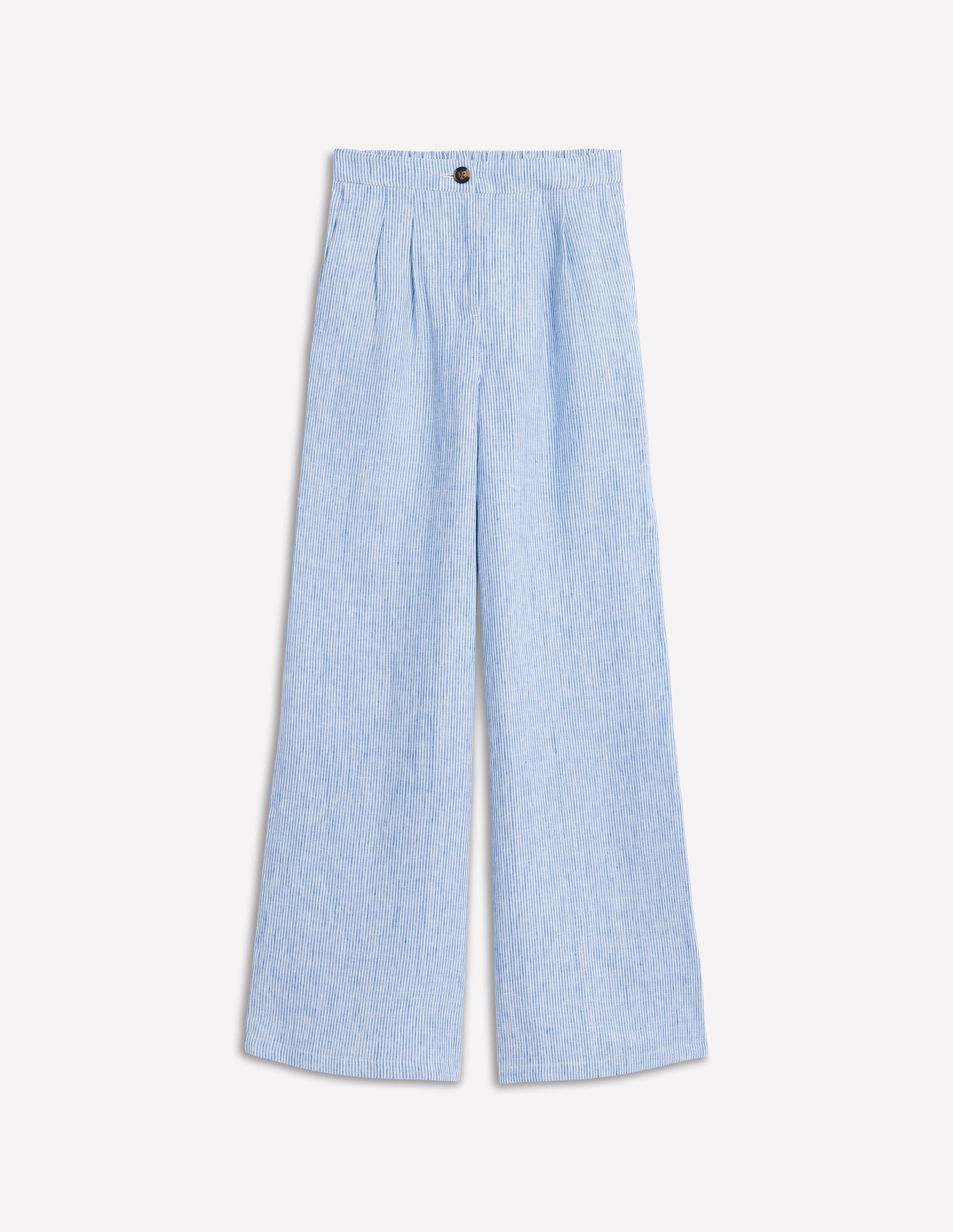 Dulwich Linen Trousers-Kingfisher Blue Fine Stripe - Image 9