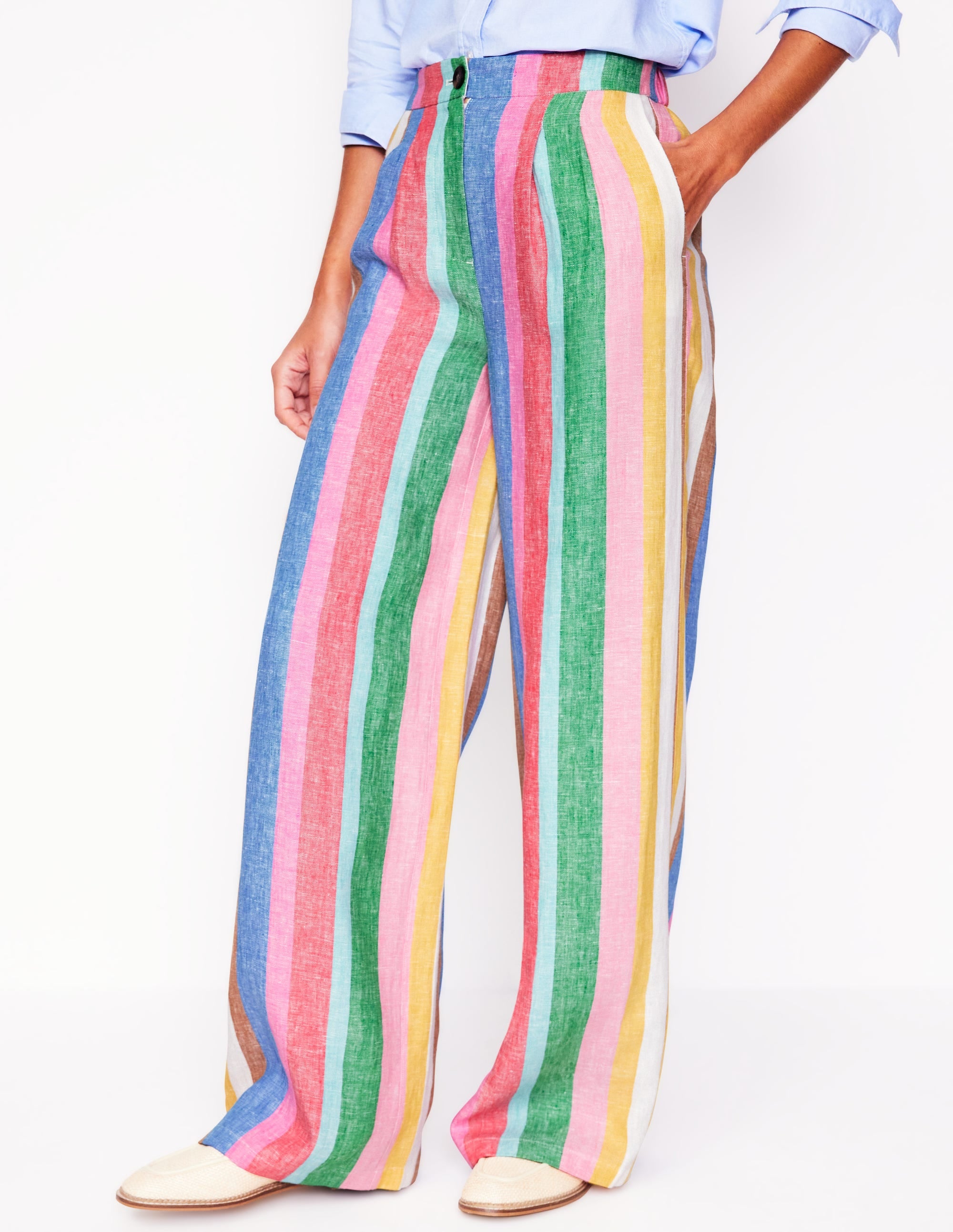 Dulwich Linen Trousers-Bright Rainbow Stripe - Image 5
