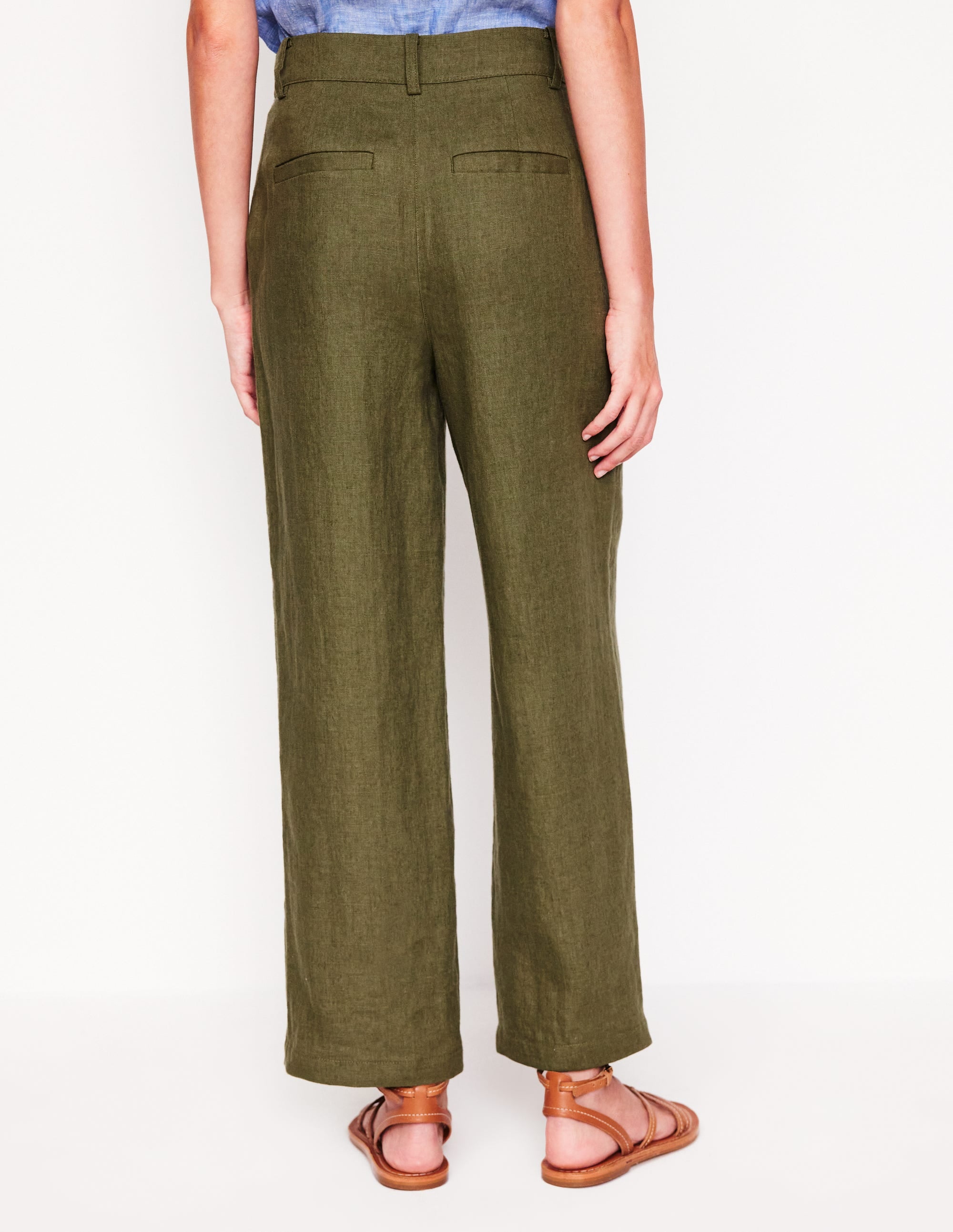 Westbourne Crop Linen Trousers-Woodland Green - Image 3