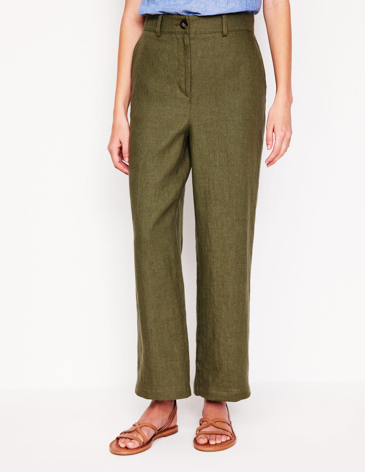 Westbourne Crop Linen Trousers-Woodland Green - Image 4