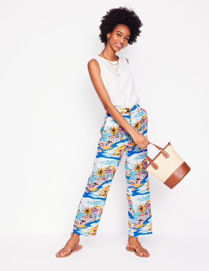 Westbourne Crop Linen Trousers-Multi, Paradise Bay