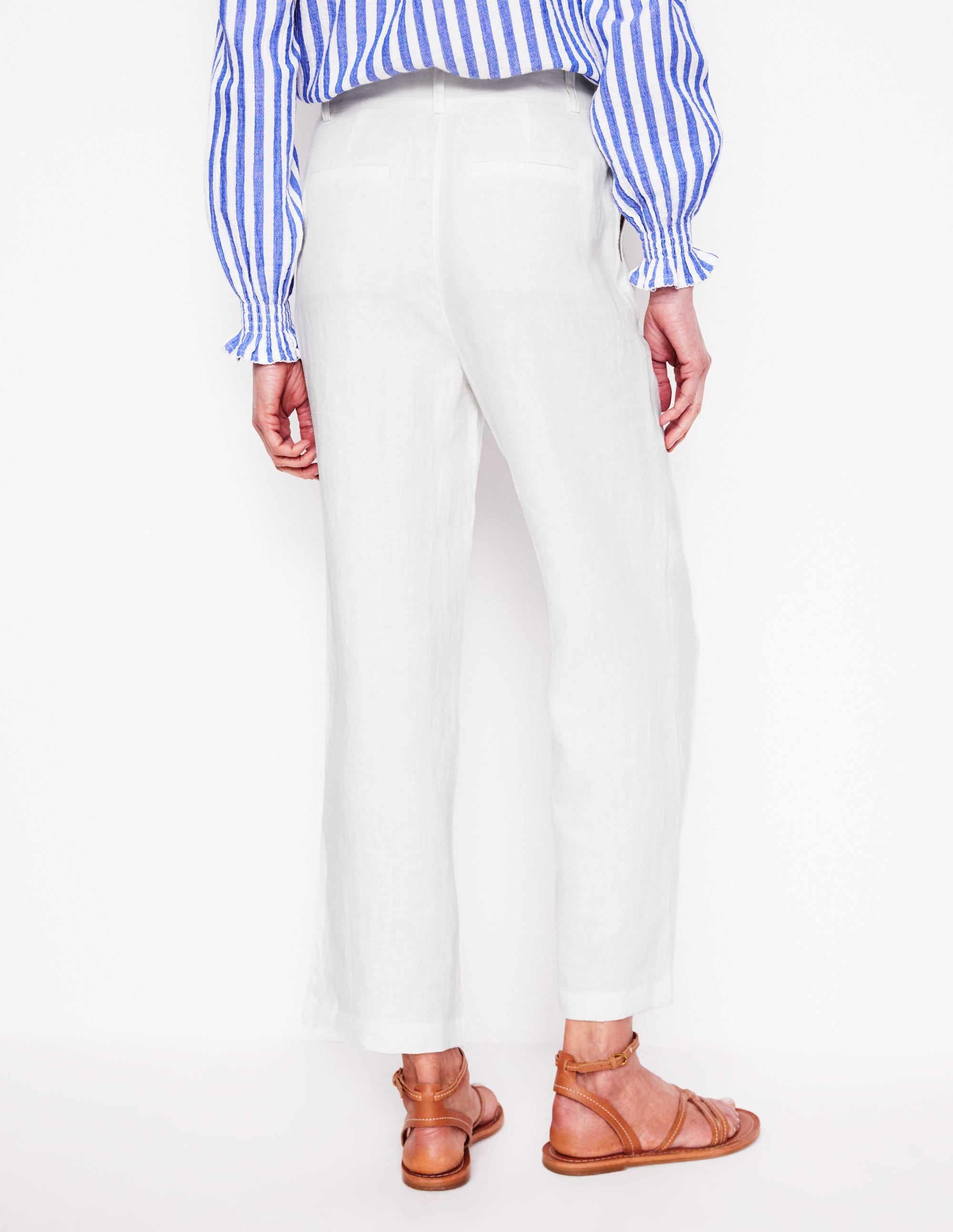 Westbourne Crop Linen Trousers-White - Image 3