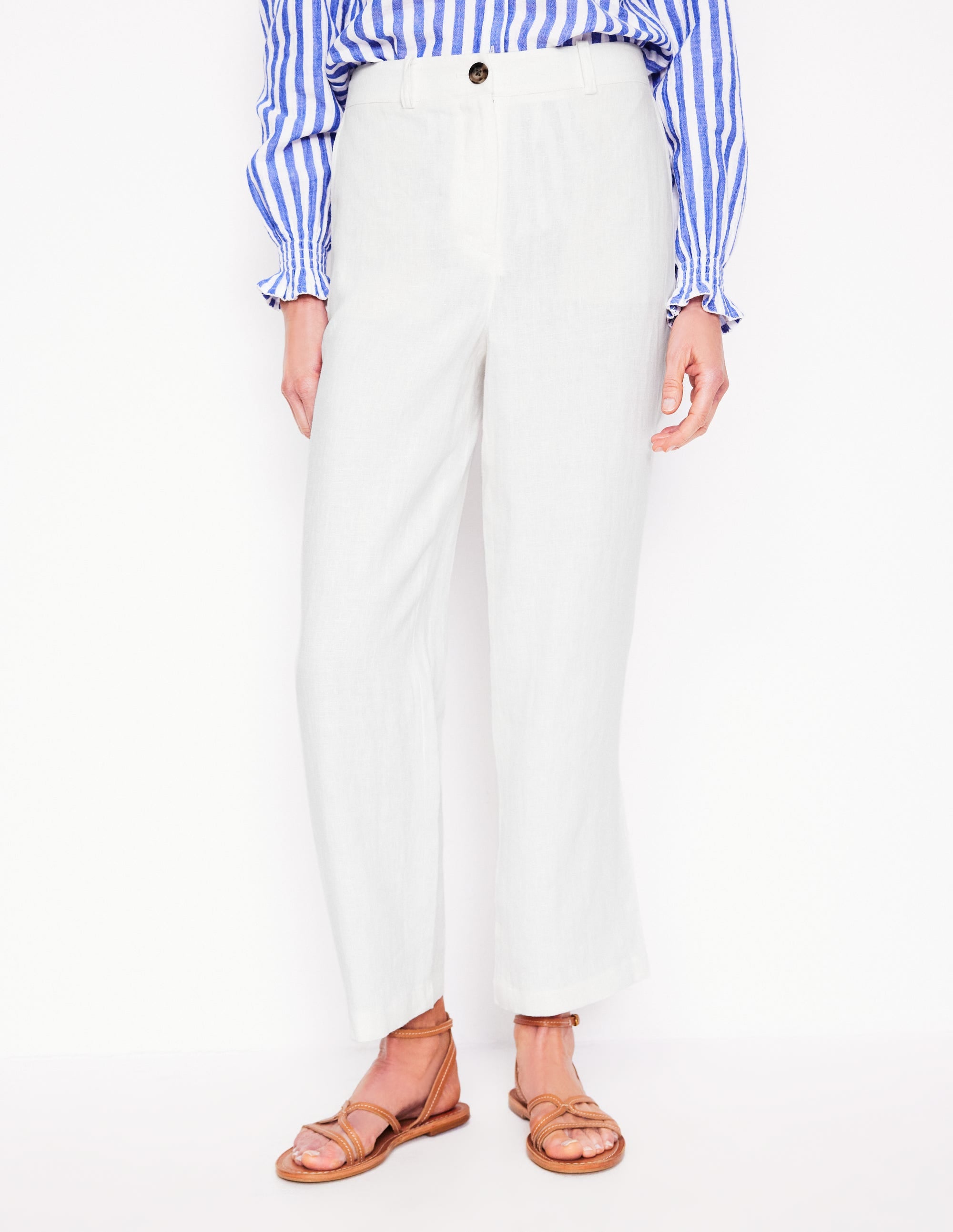 Westbourne Crop Linen Trousers-White - Image 4
