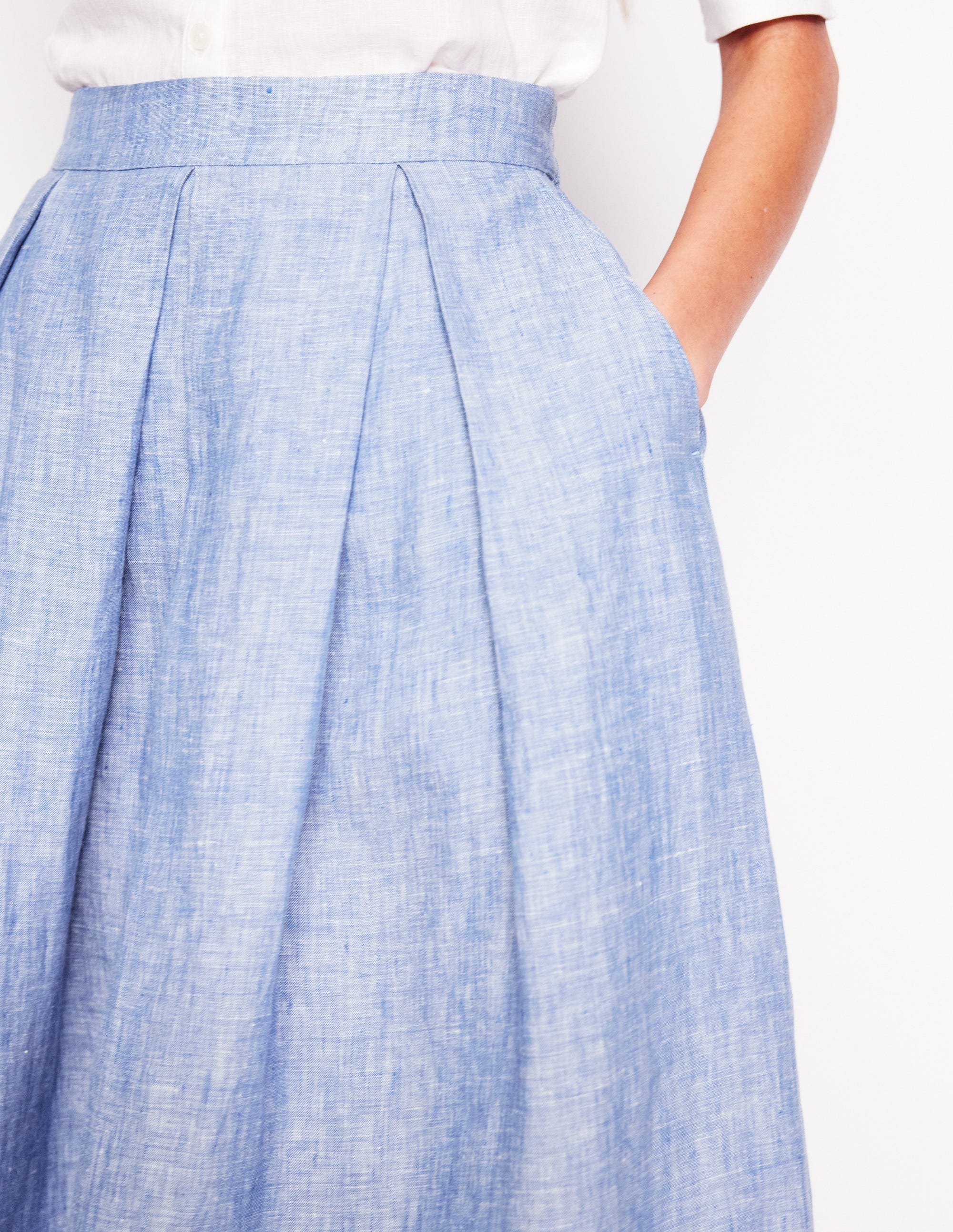 Verity Linen Midi Skirt-Grey Blue Chambray - Image 2