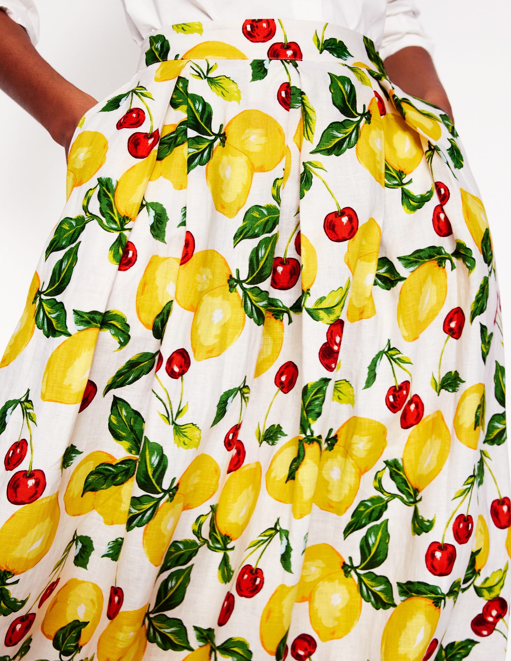 Verity Linen Midi Skirt-Ivory, Cherries and Lemons - Image 2