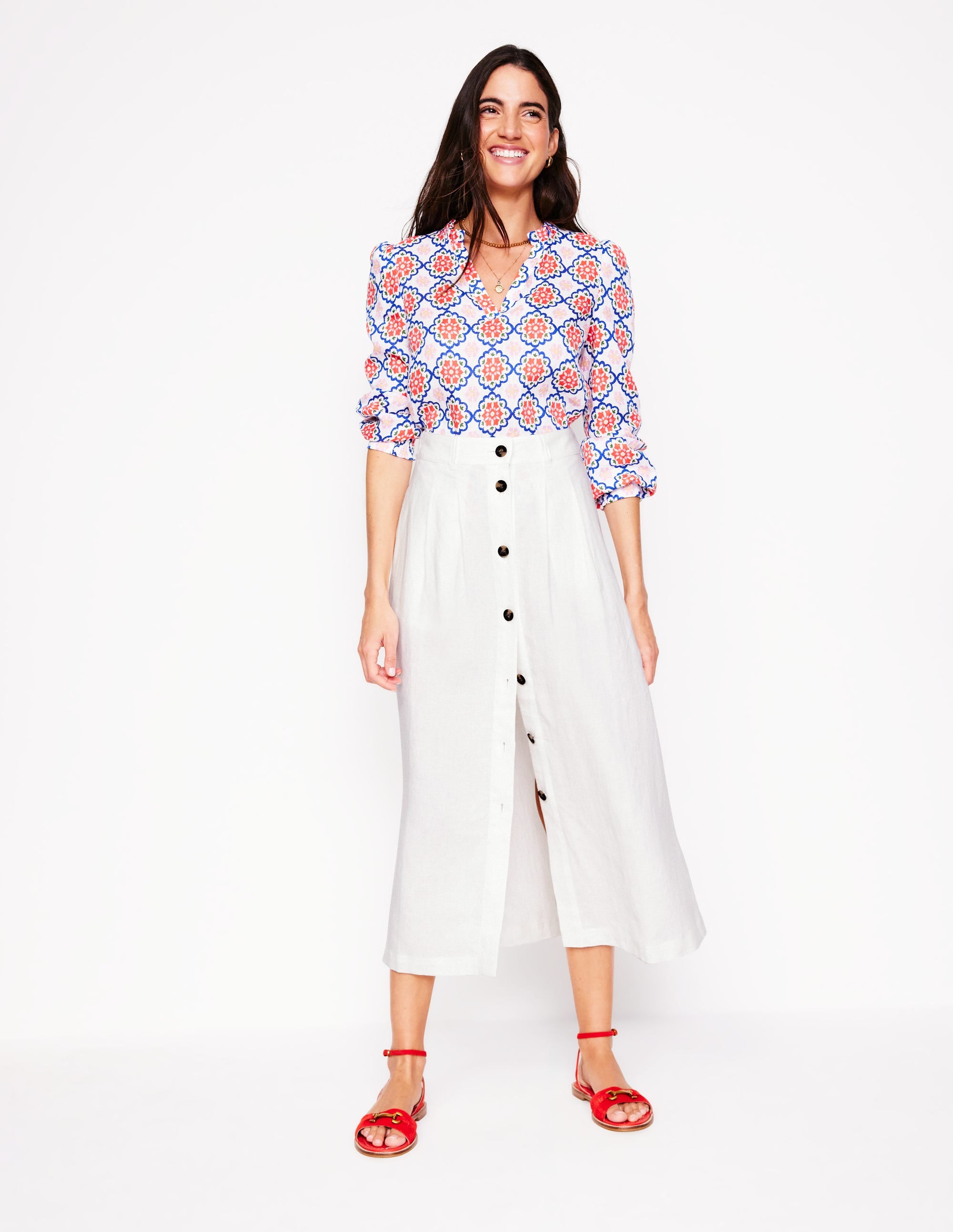 Thomasina Linen Midi Skirt-White - Image 1
