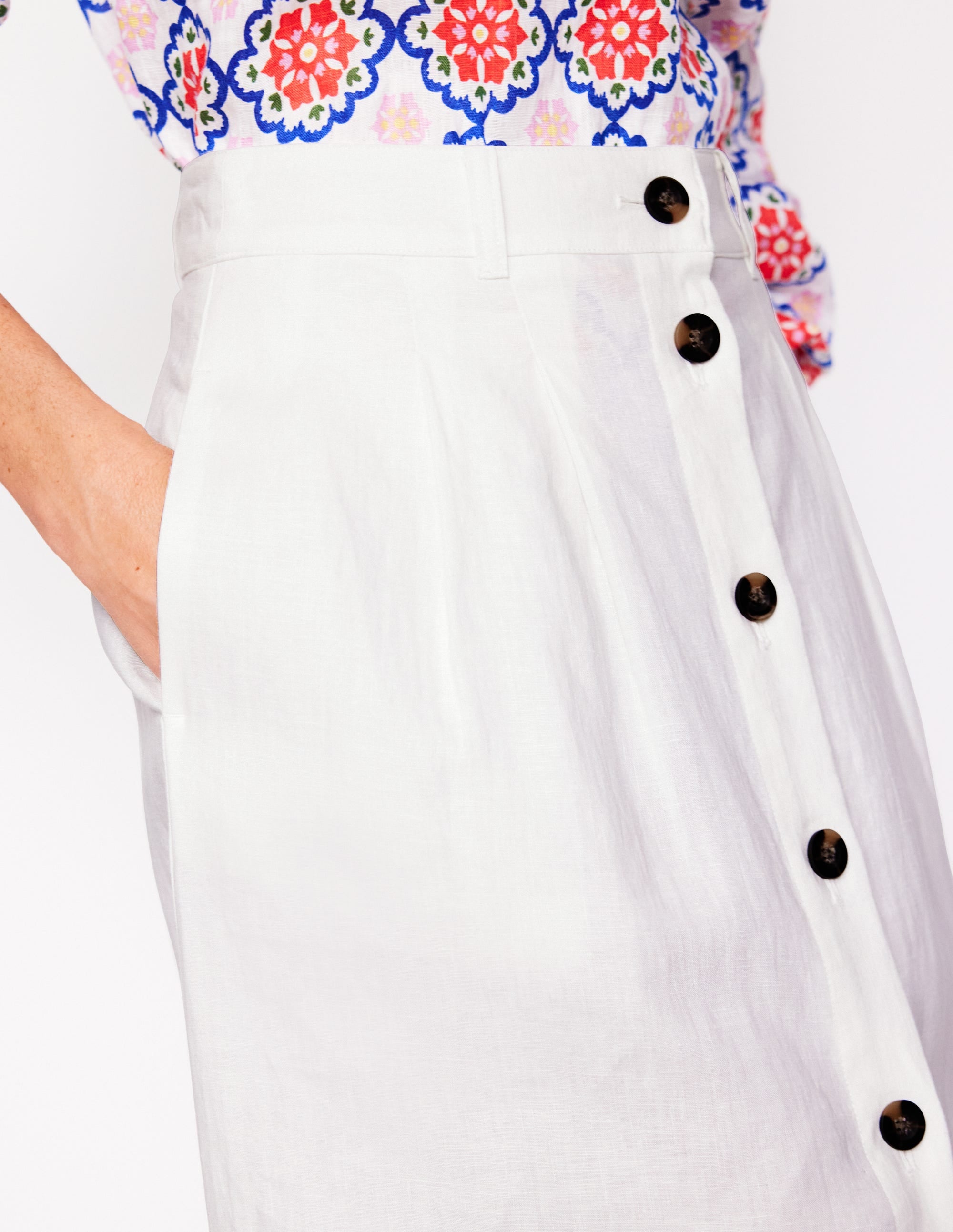 Thomasina Linen Midi Skirt-White - Image 2