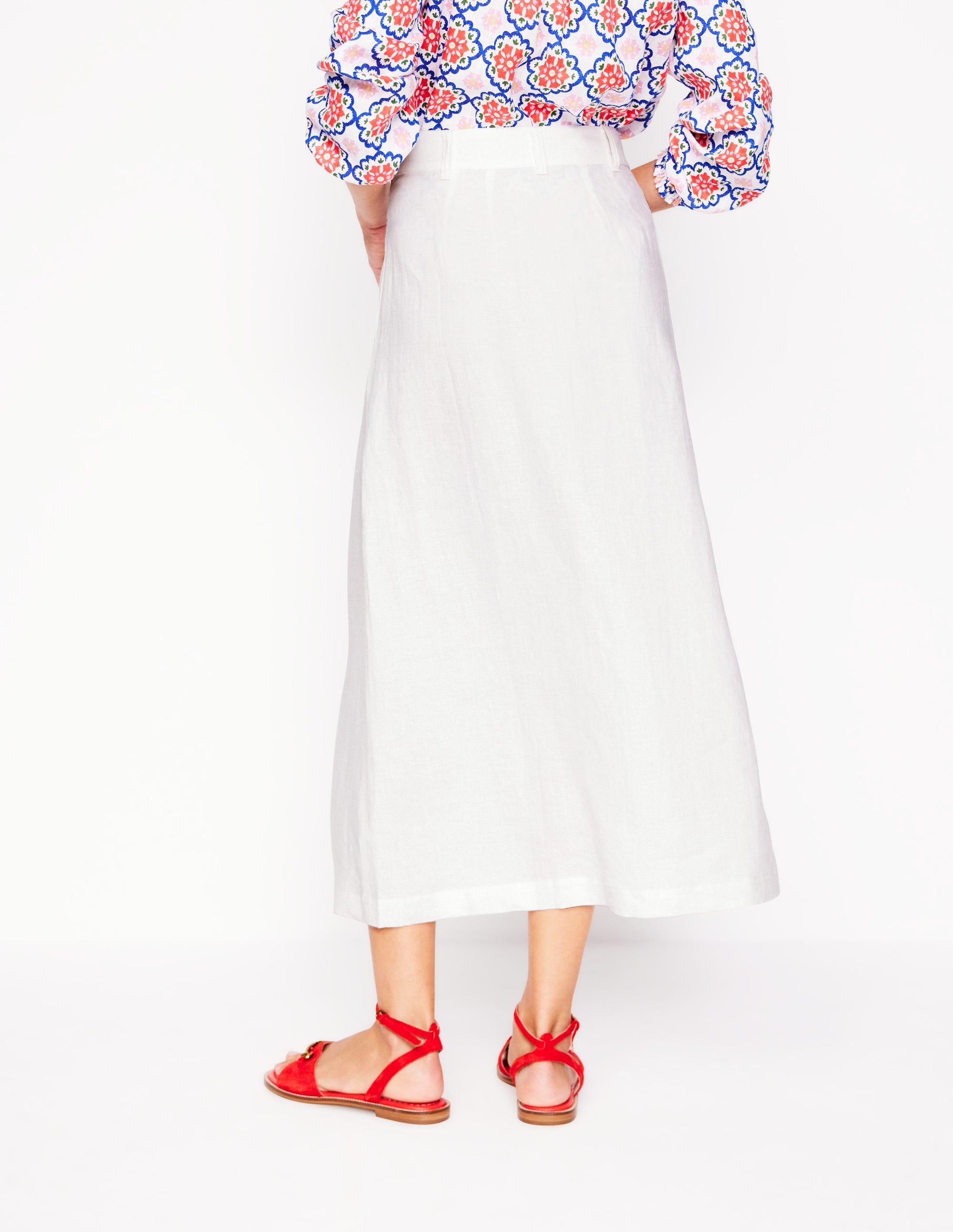 Thomasina Linen Midi Skirt-White - Image 3