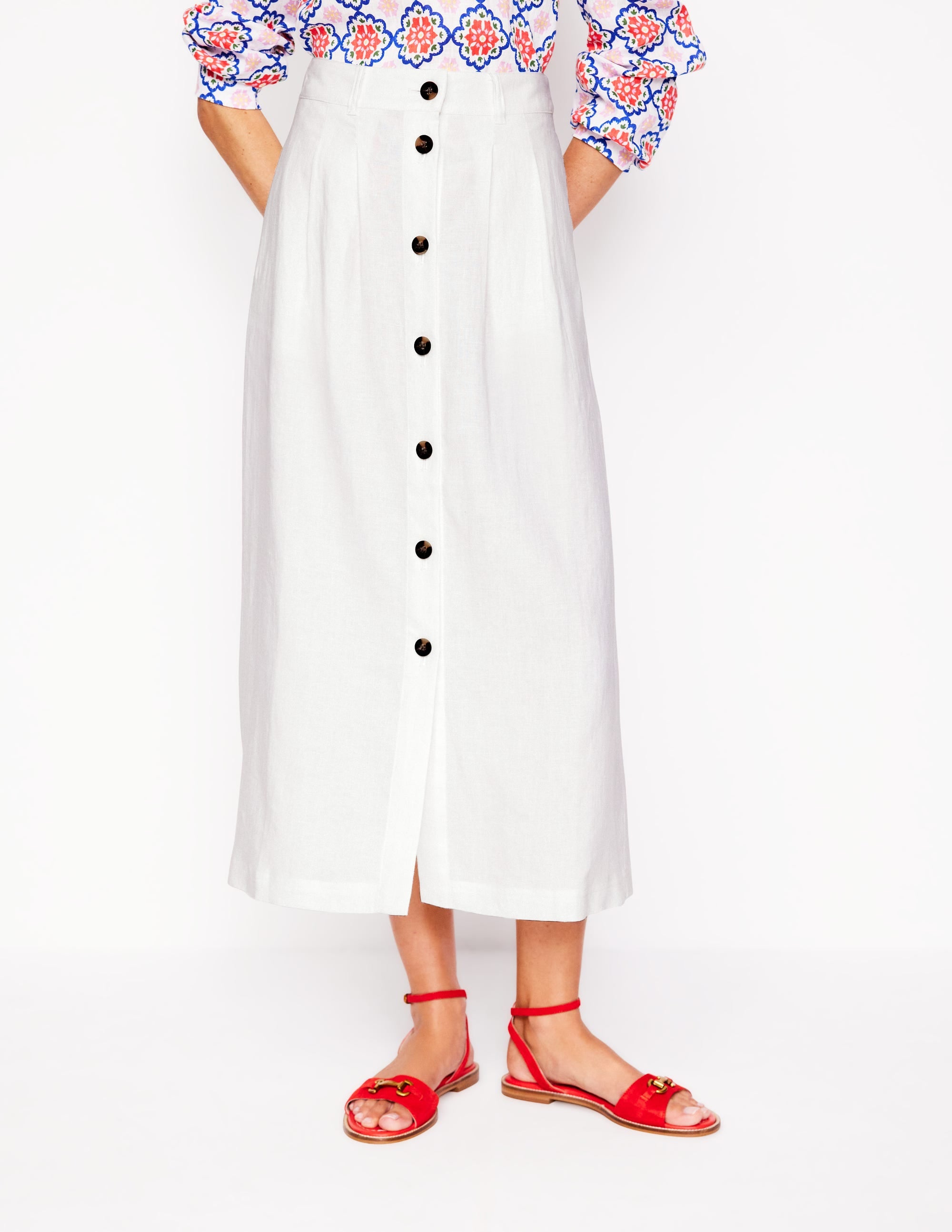 Thomasina Linen Midi Skirt-White - Image 4