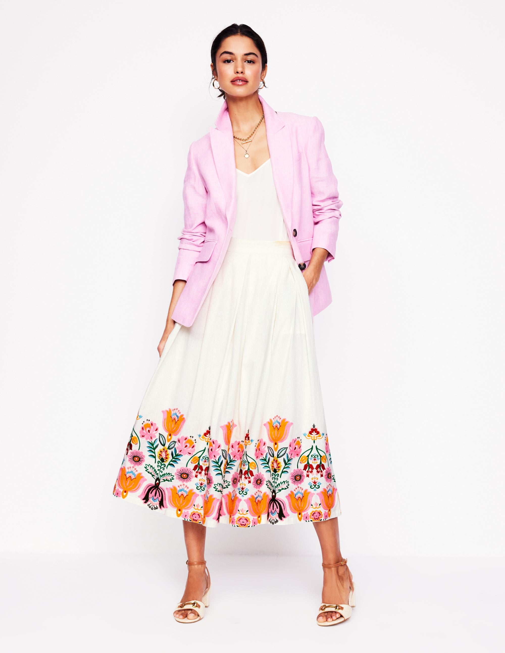 Verity Embroidered Linen Skirt-Ivory - Image 1