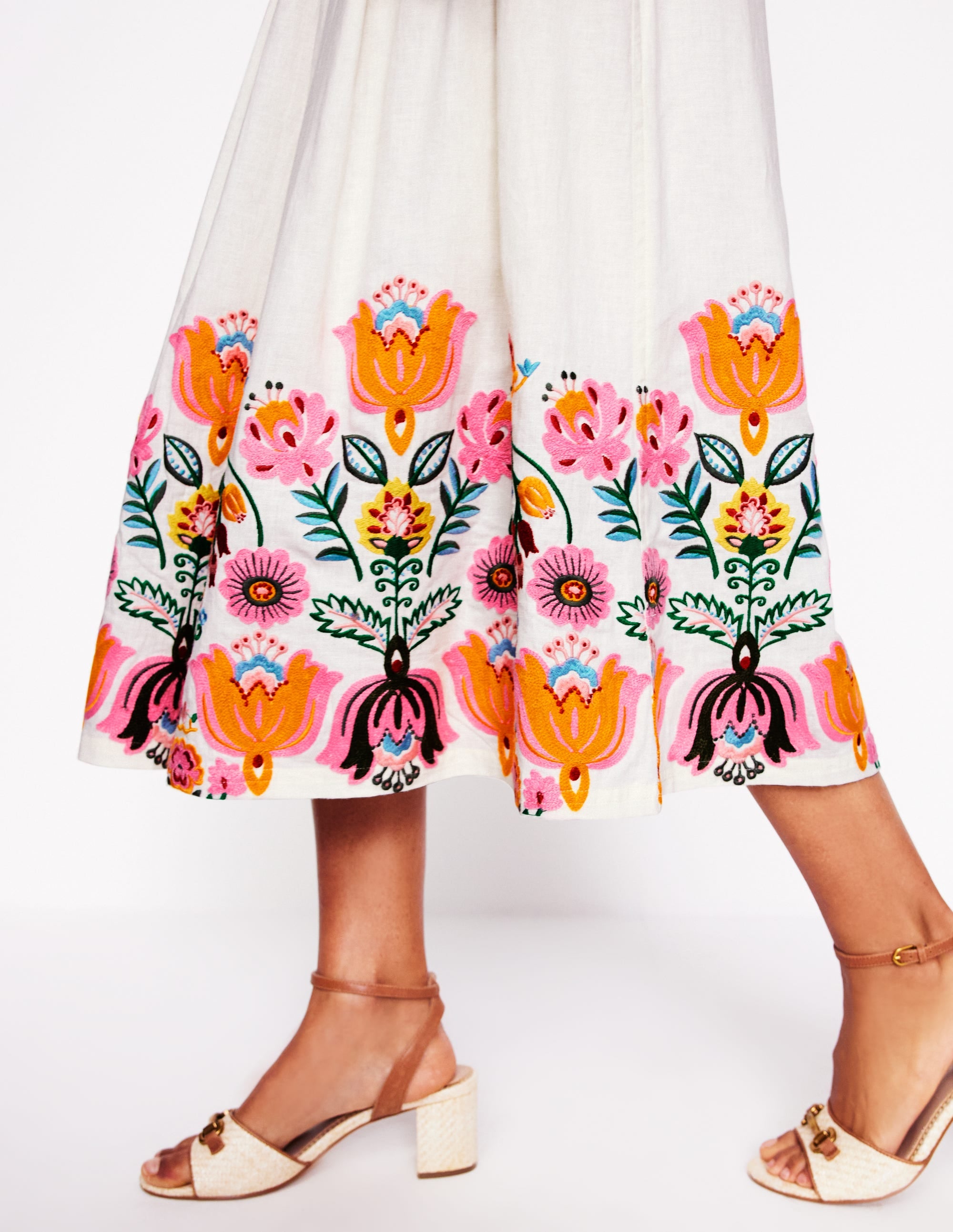 Verity Embroidered Linen Skirt-Ivory - Image 2