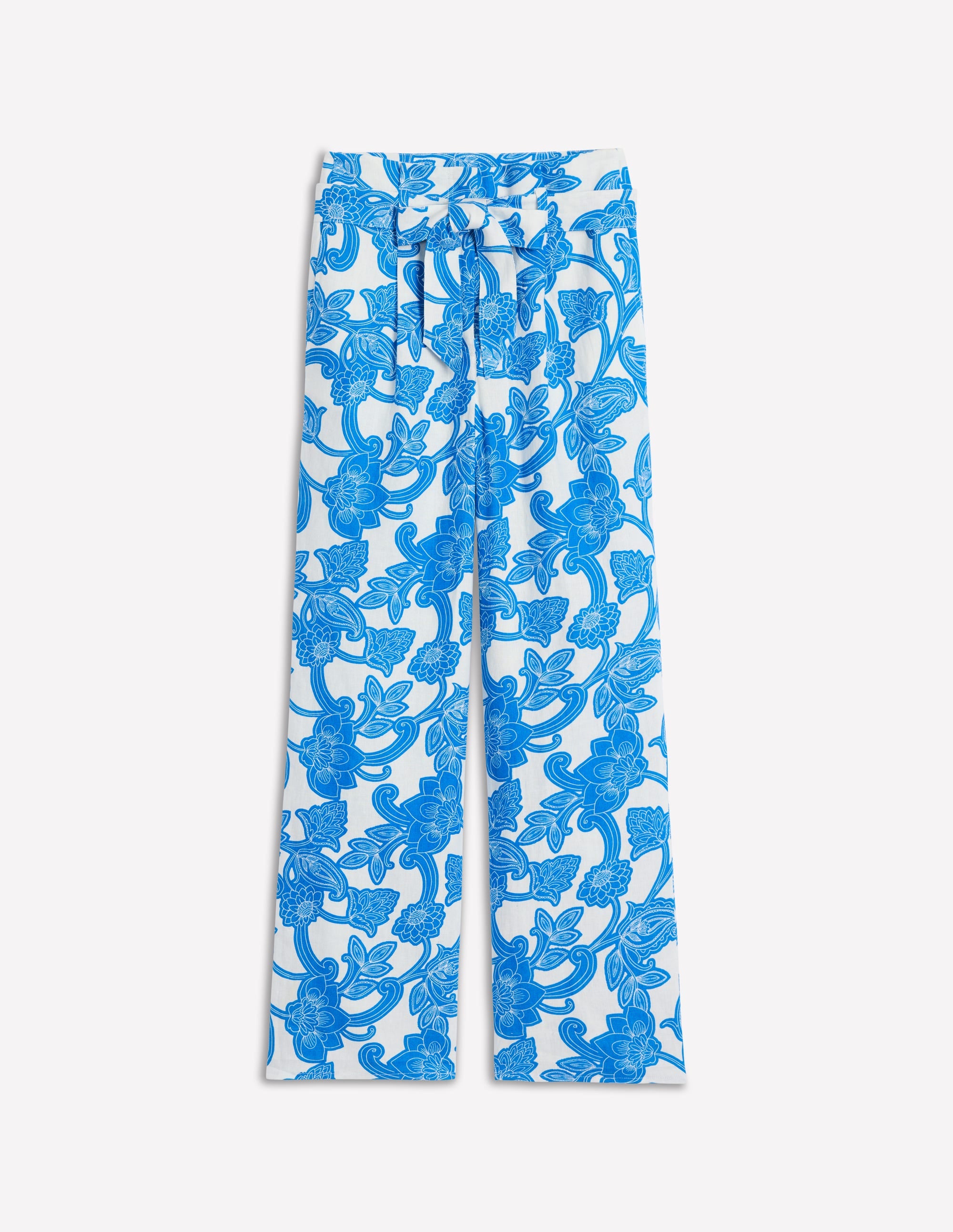 Belted Linen Trousers-Cerulean Blue, Paisley Whirl - Image 6