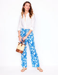 Belted Linen Trousers-Cerulean Blue, Paisley Whirl
