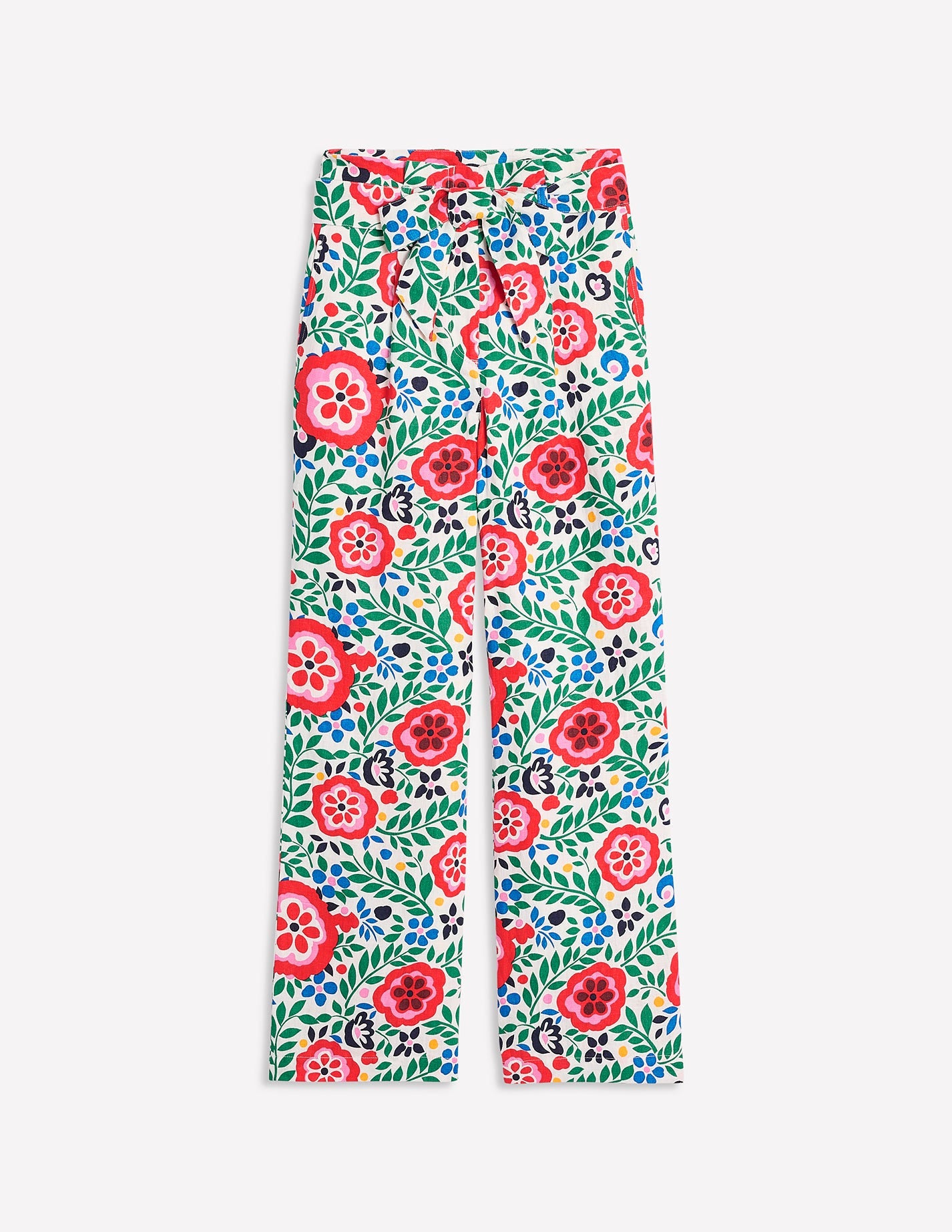 Belted Linen Trousers-Multi, Foliage Scatter - Image 5
