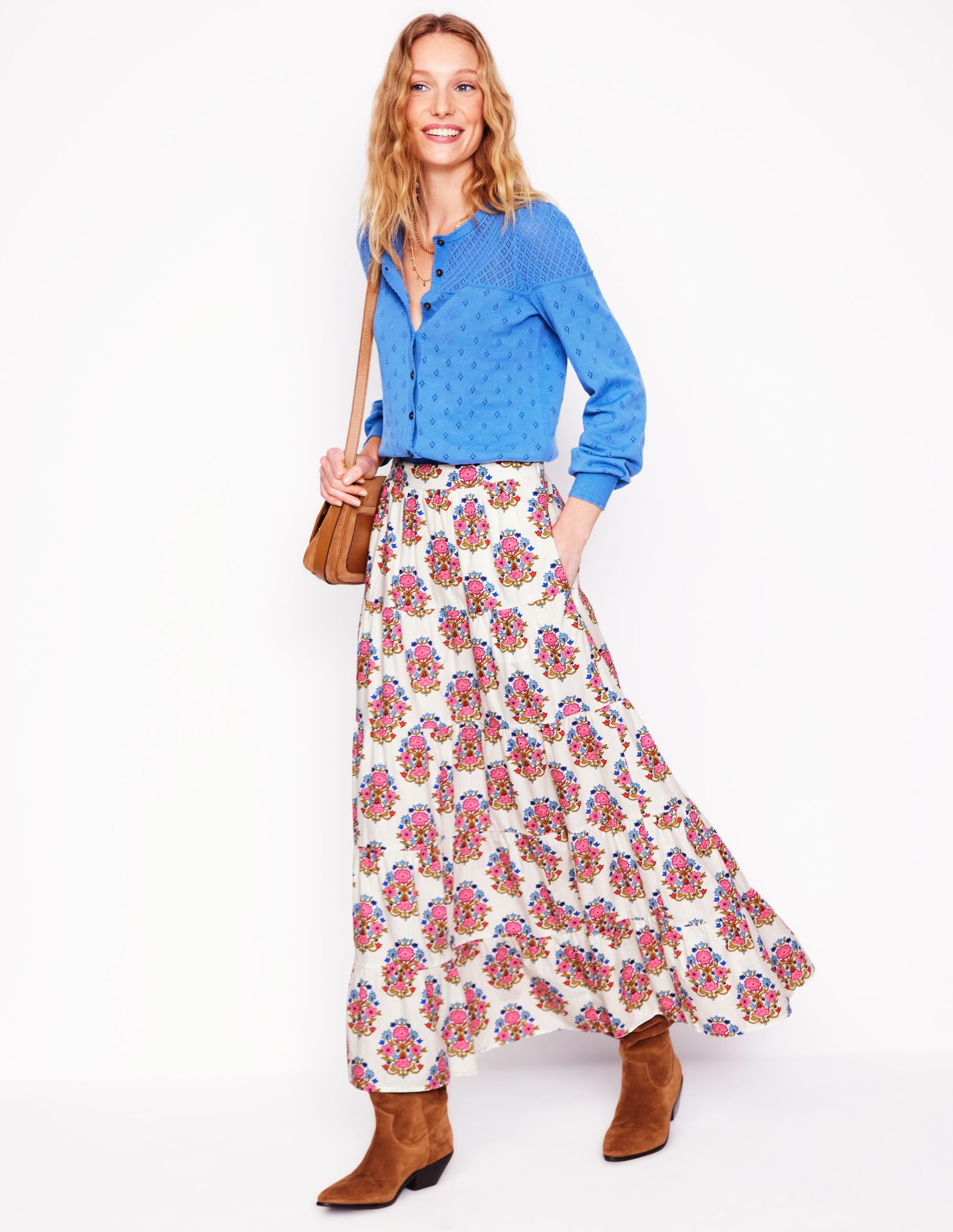 Nadia Poplin Maxi Skirt-Ivory, Wildflower Stamp - Image 1