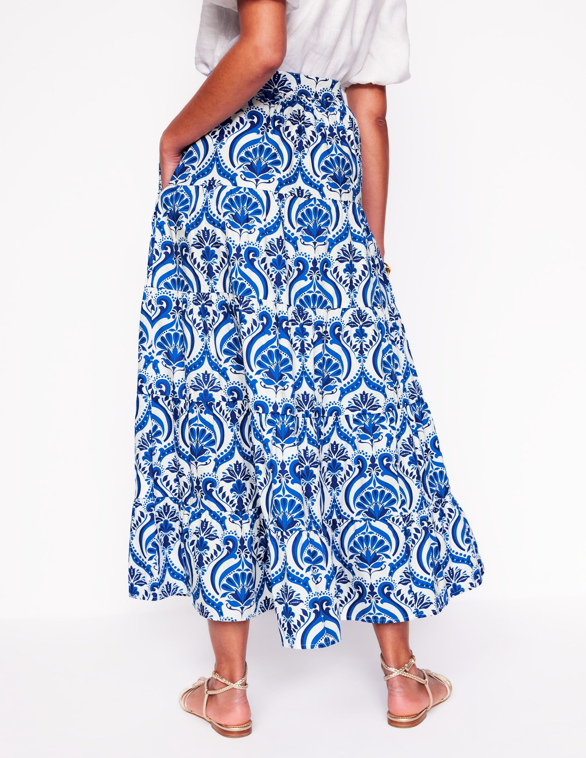 Nadia Poplin Maxi Skirt-Blue, Ornamental Floral - Image 3